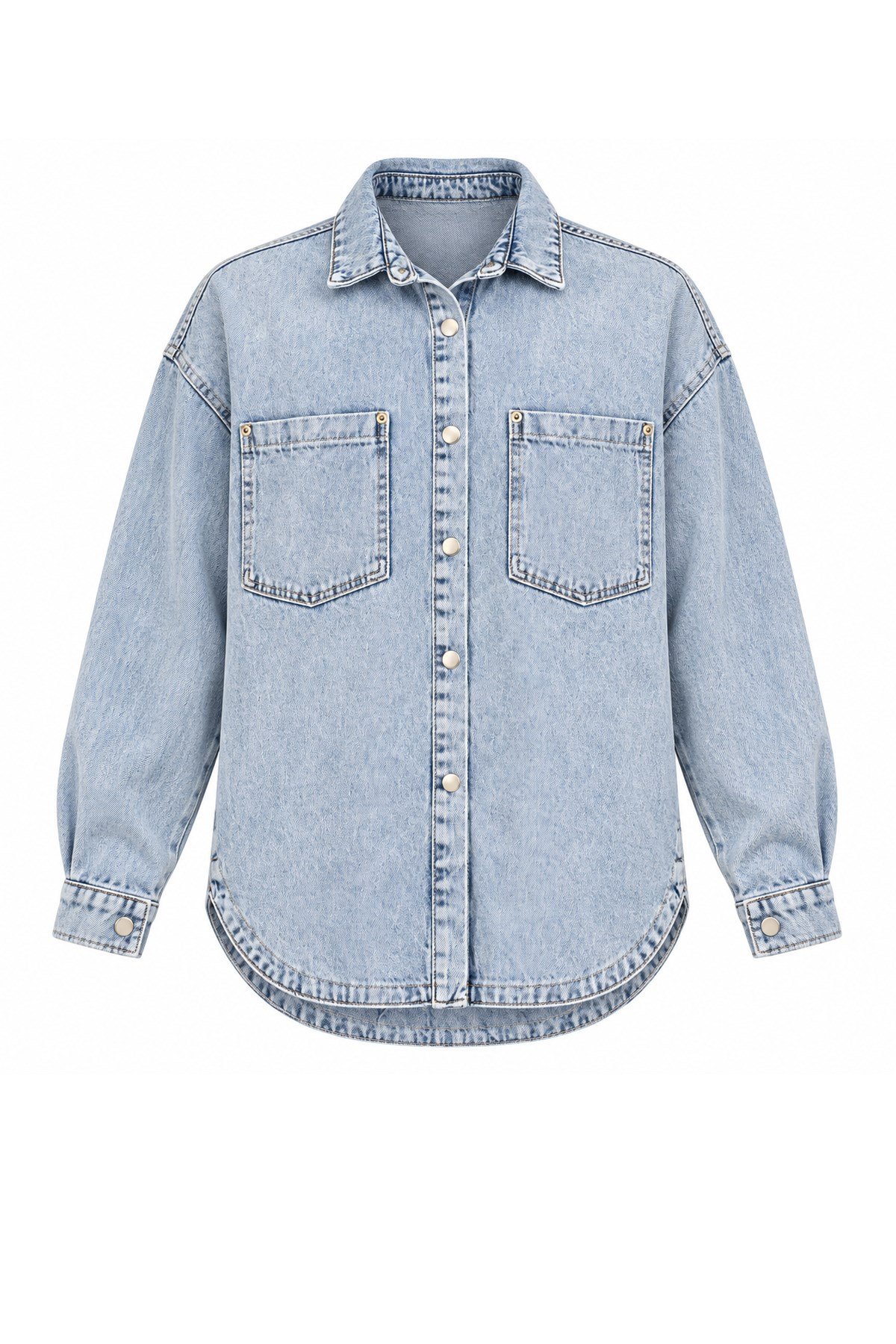 Kadın Açık Mavi Oversize Kot Ceket Gömlek – Çift Torba Cepli Metal Çıtçıtlı Denim CeketCeketİSTANGÜL BUTİK