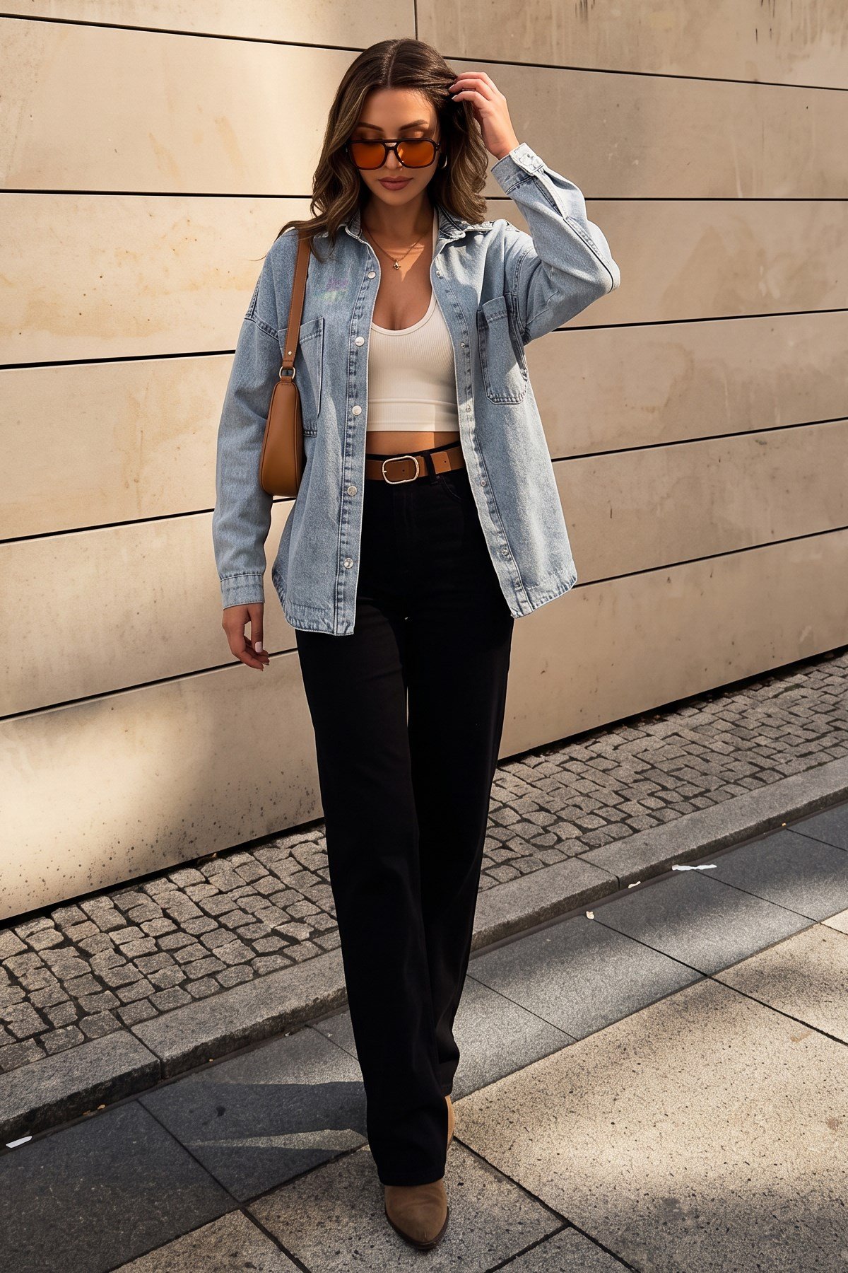 Kadın Açık Mavi Oversize Kot Ceket Gömlek – Çift Torba Cepli Metal Çıtçıtlı Denim CeketCeketİSTANGÜL BUTİK