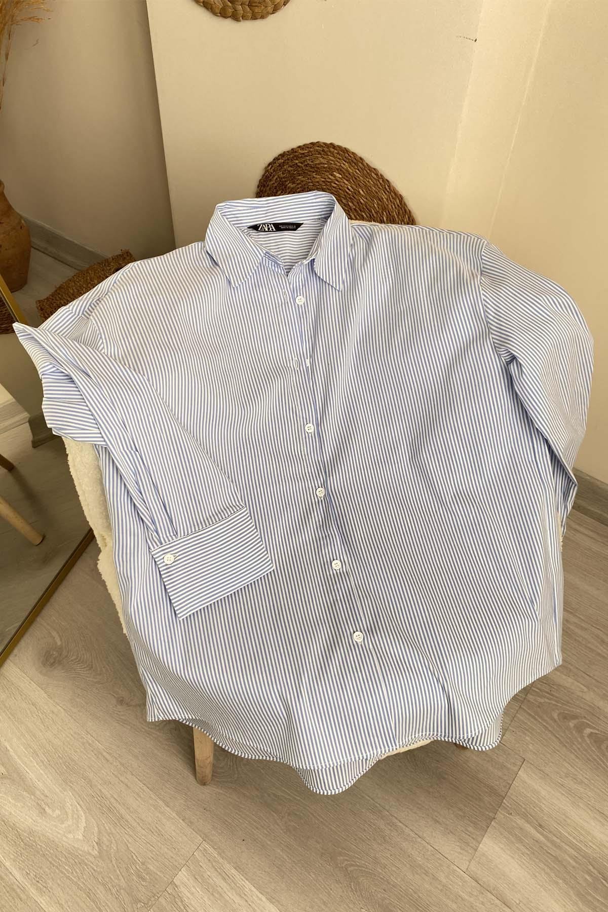 Çizgi Desen Oversize Lowell Gömlek