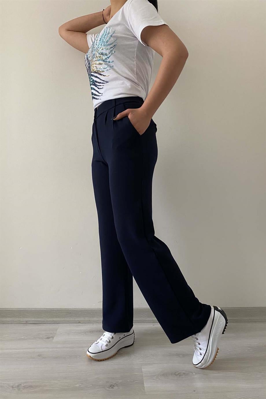 Full Likralı Pileli Beli Lastikli Pantolon