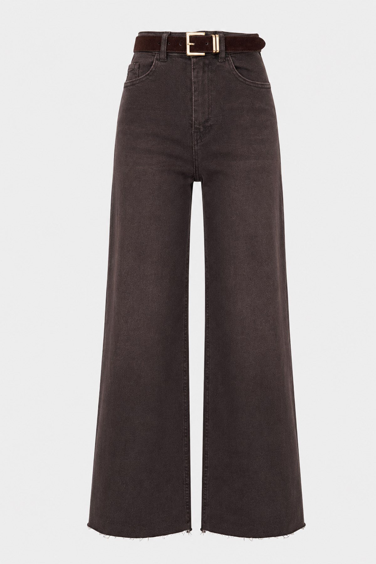 Kemerli Yüksek Bel Wide Leg Jean – Acı Kahve Wide Leg Denim PantolonJeanİSTANGÜL BUTİK