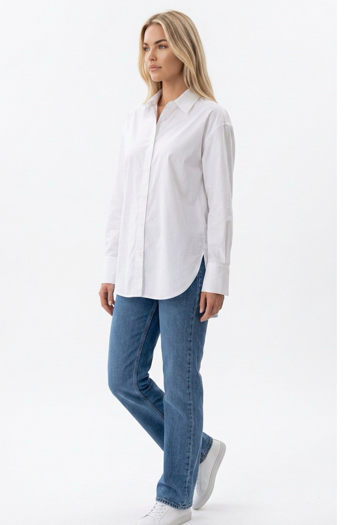 Kadın Likralı Oval Etek Uçlu Oversize GömlekKadın Pamuklu Likralı Oval Etek Uçlu Oversize GömlekGömlekİSTANGÜL BUTİK