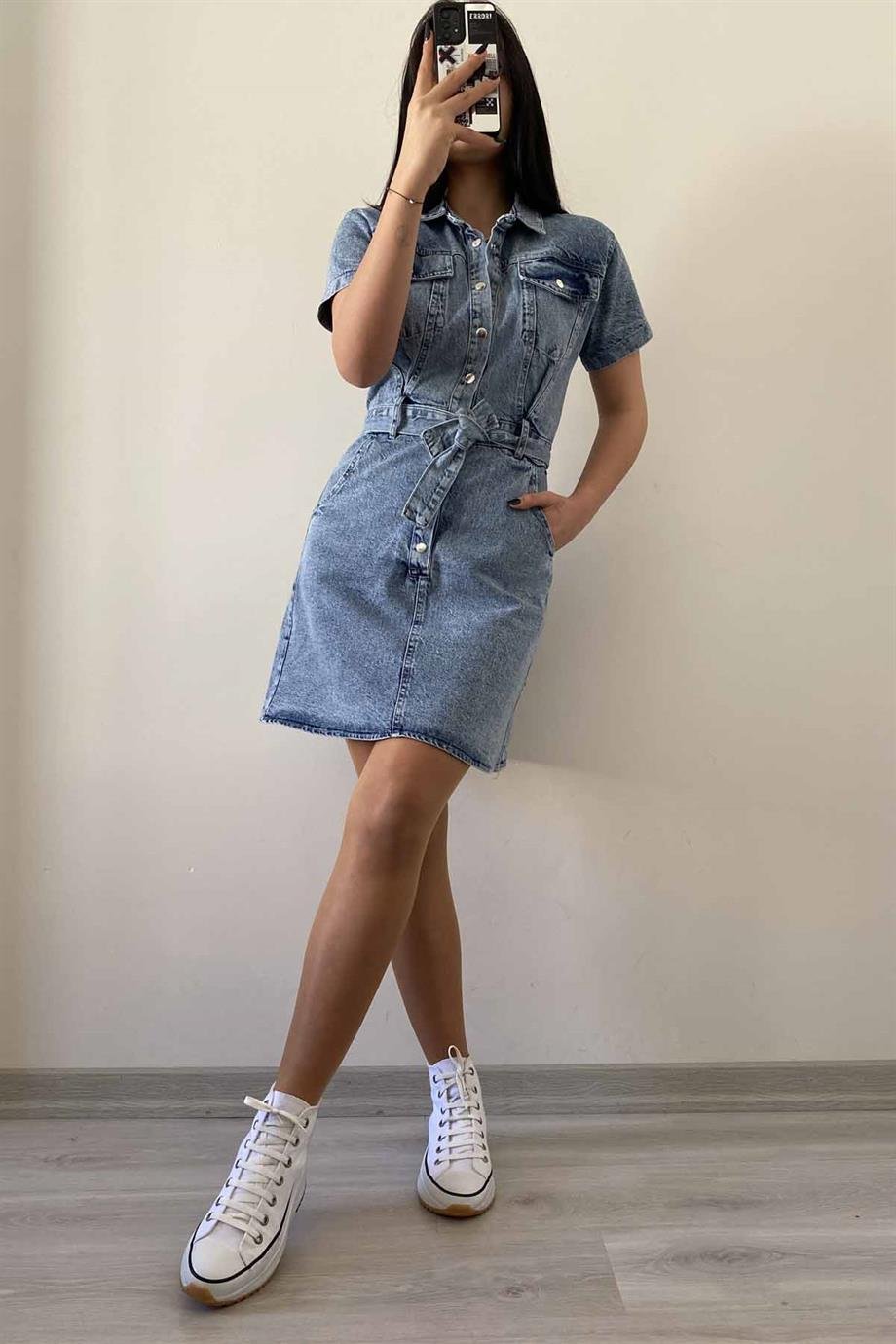 Kısa Kol Kot Elbise