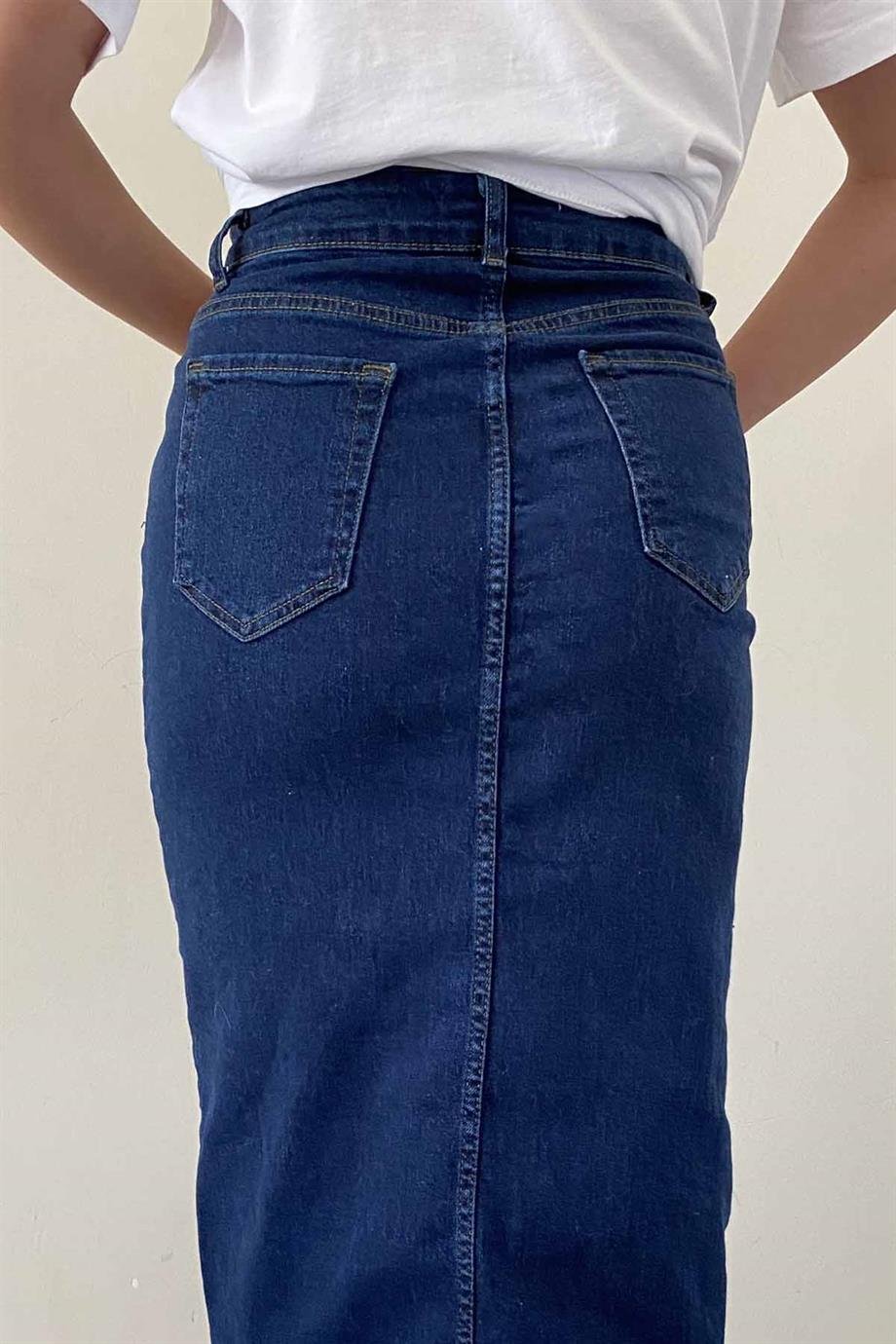 Önden Yırtmaçlı Orjinal Marka Kot Etek
