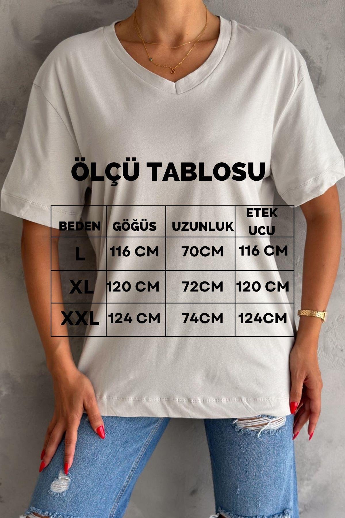 Oversize Pamuklu Penye V Yaka Tişört