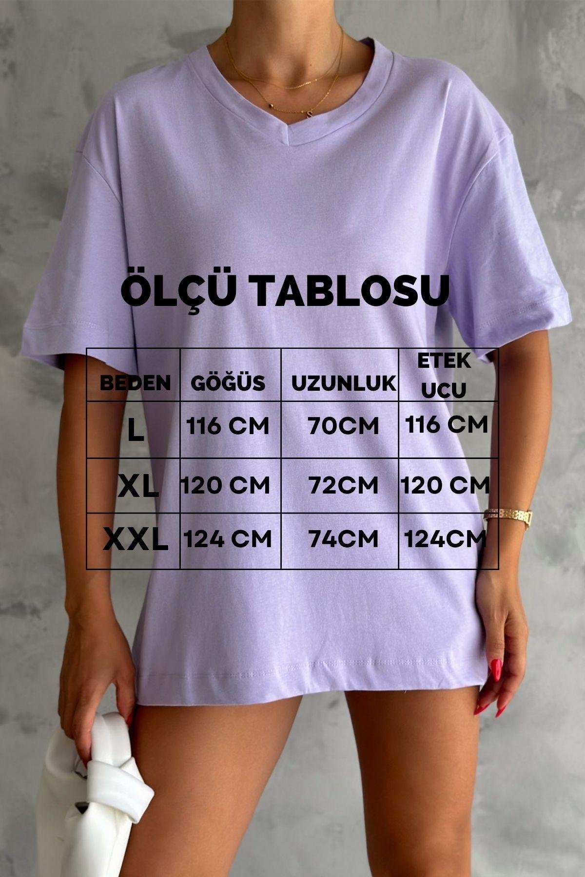 Oversize Pamuklu Penye V Yaka Tişört
