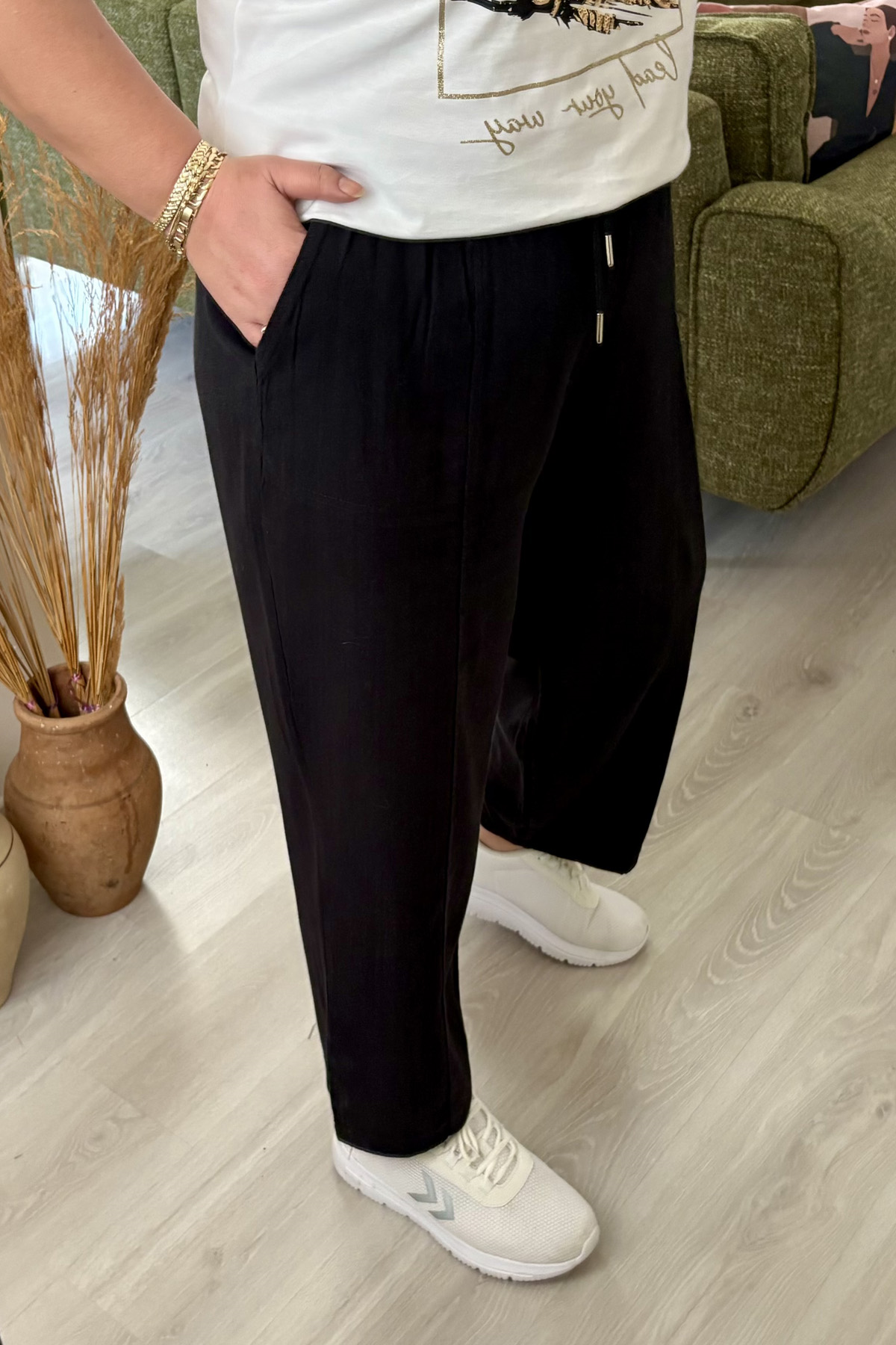 Bağcıklı Rahat Kesim Havuç Paça Keten PantolonPantolonİSTANGÜL BUTİK
