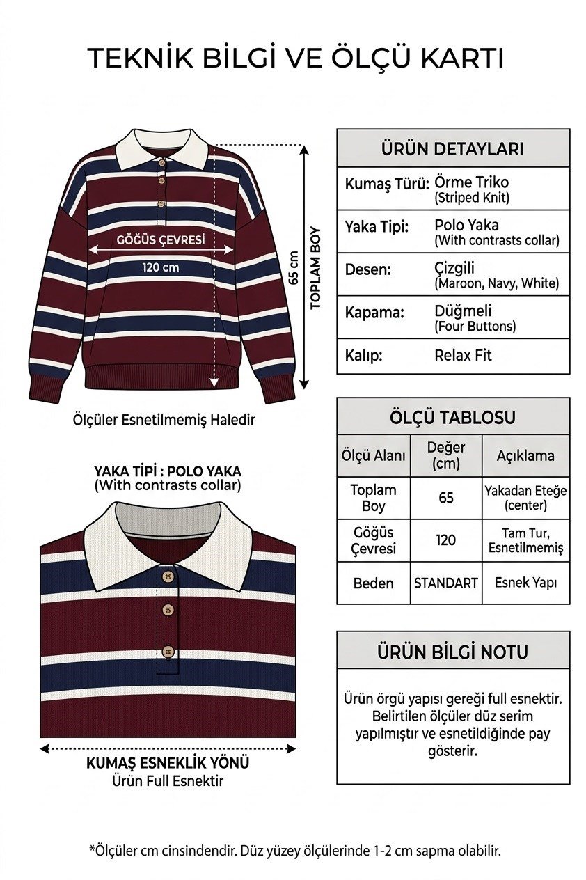 Kadın Polo Yaka Çizgili Triko Kazak – Düğmeli Bordo Lacivert KazakPolo Yaka Çizgili Triko Kazak Düğmeli Bordo Lacivert | İstangul ButikTriko&KazakİSTANGÜL BUTİK
