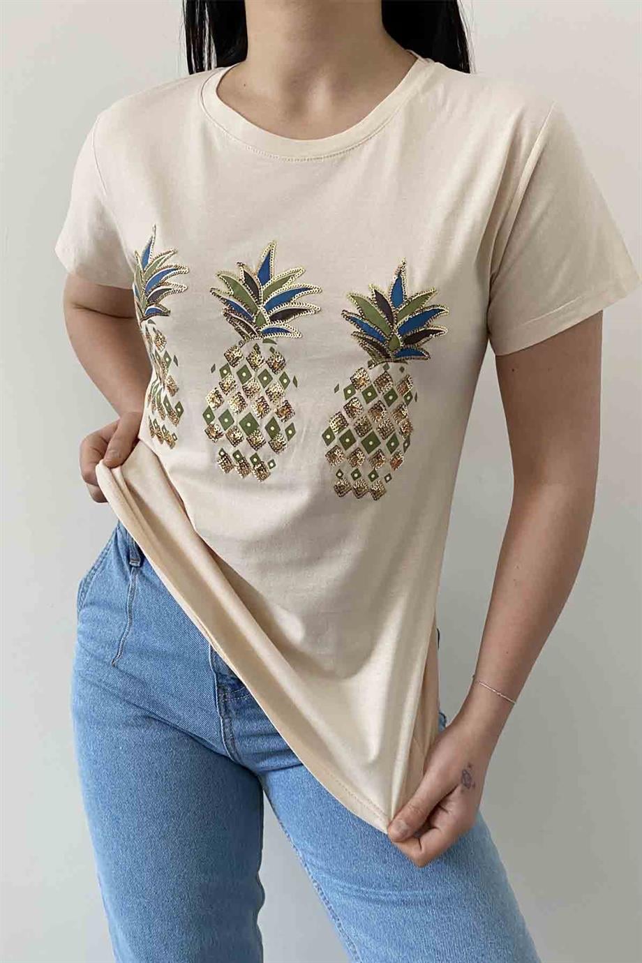 Shiny Pineapple Bisiklet Yaka Tişört