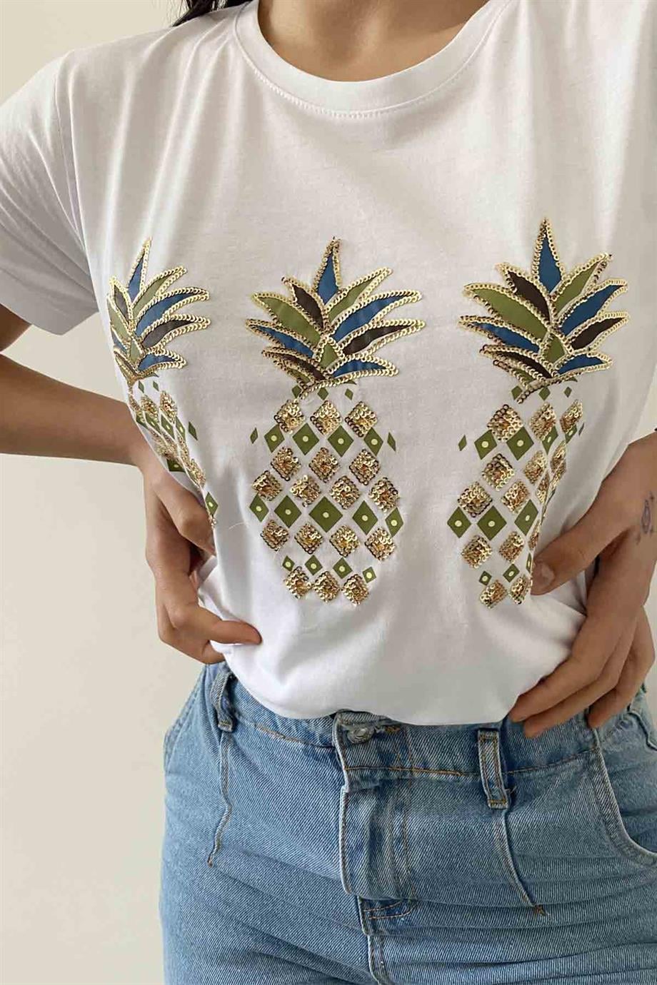 Shiny Pineapple Bisiklet Yaka Tişört
