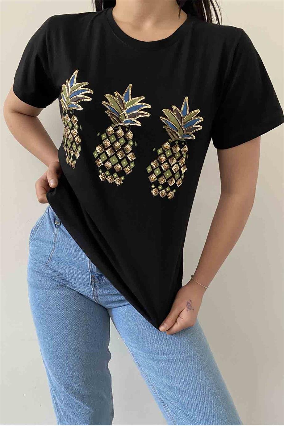 Shiny Pineapple Bisiklet Yaka Tişört