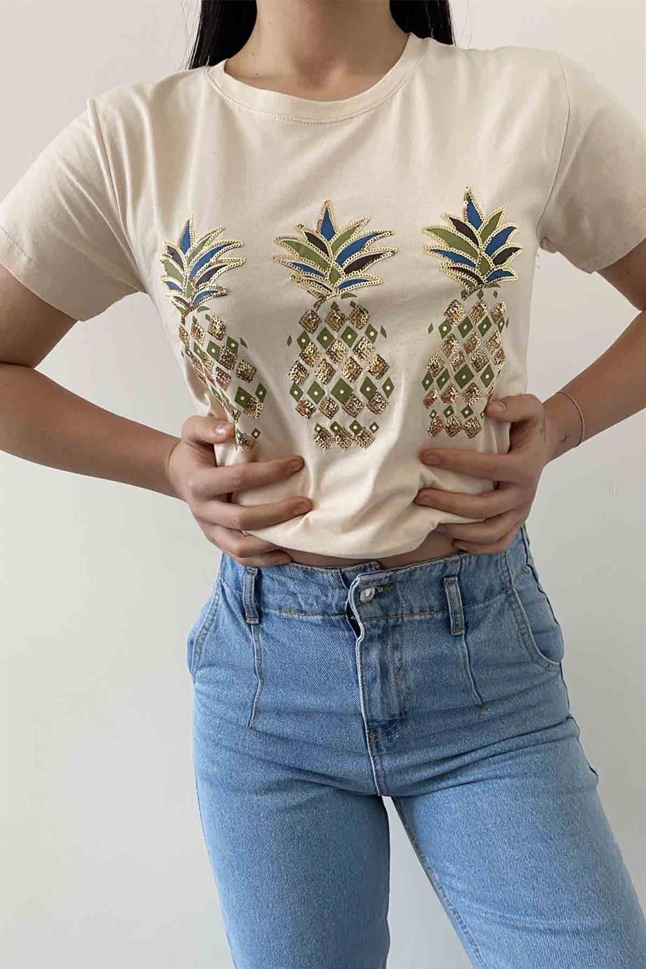 Shiny Pineapple Bisiklet Yaka Tişört