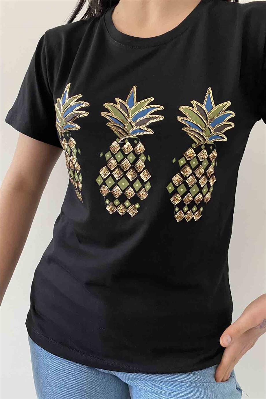 Shiny Pineapple Bisiklet Yaka Tişört