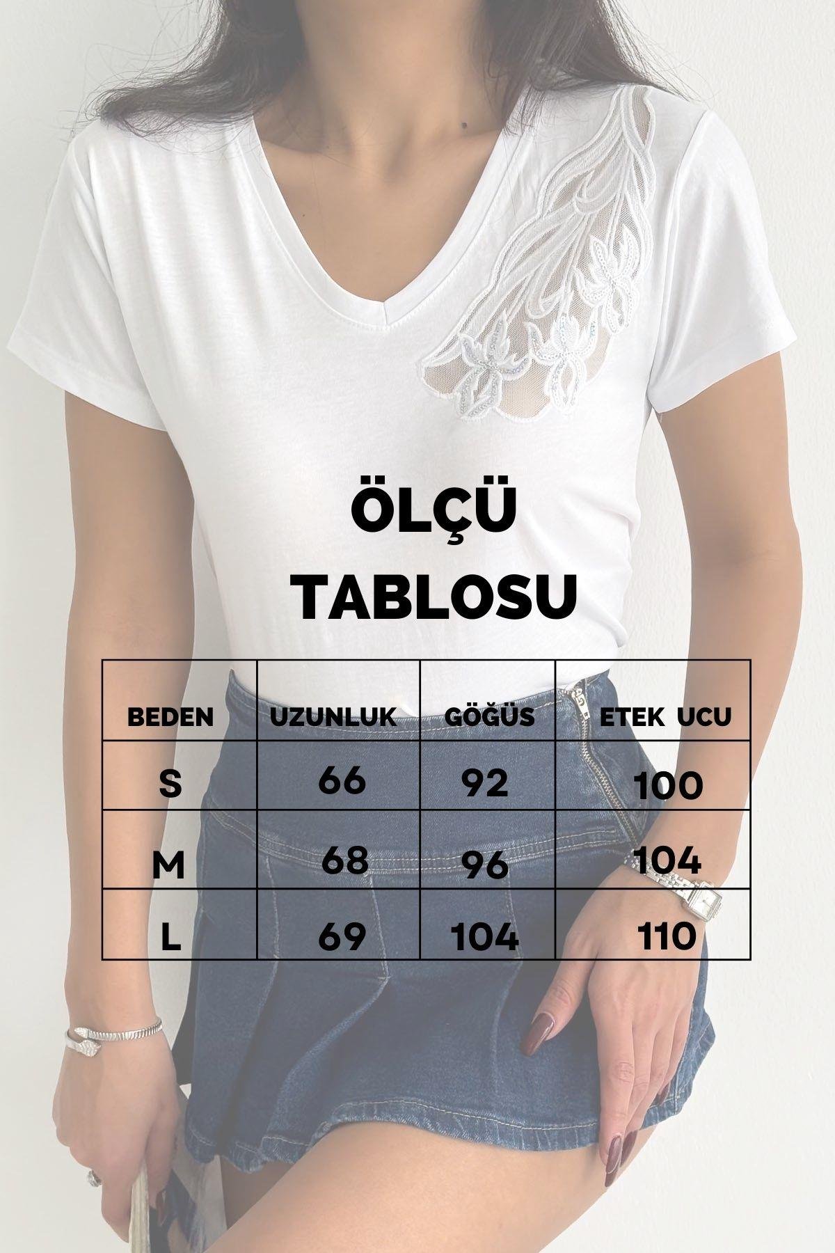 Tek Omuz Çiçek Tül Detay Tasarım Tişört