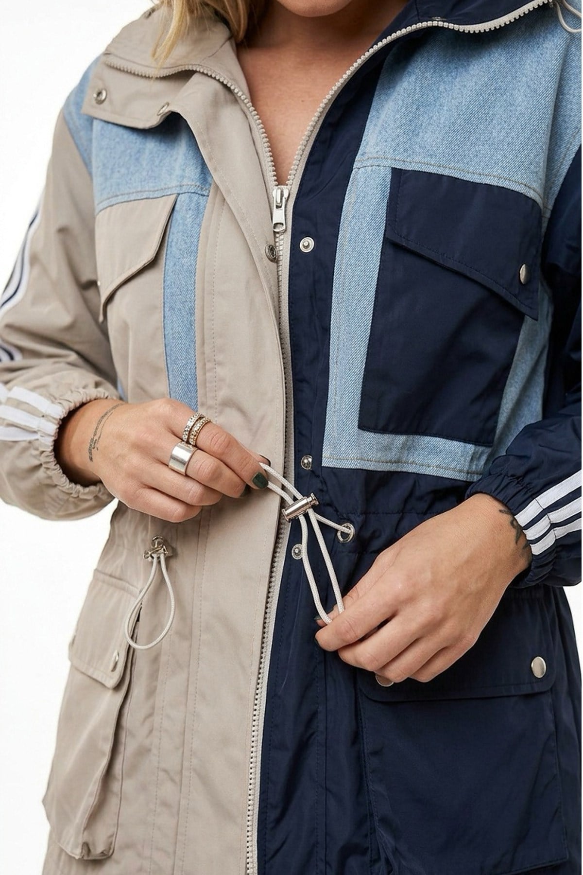 Monaco Denim Detaylı Kapüşonlu Trenç CeketTrenckotİSTANGÜL BUTİK