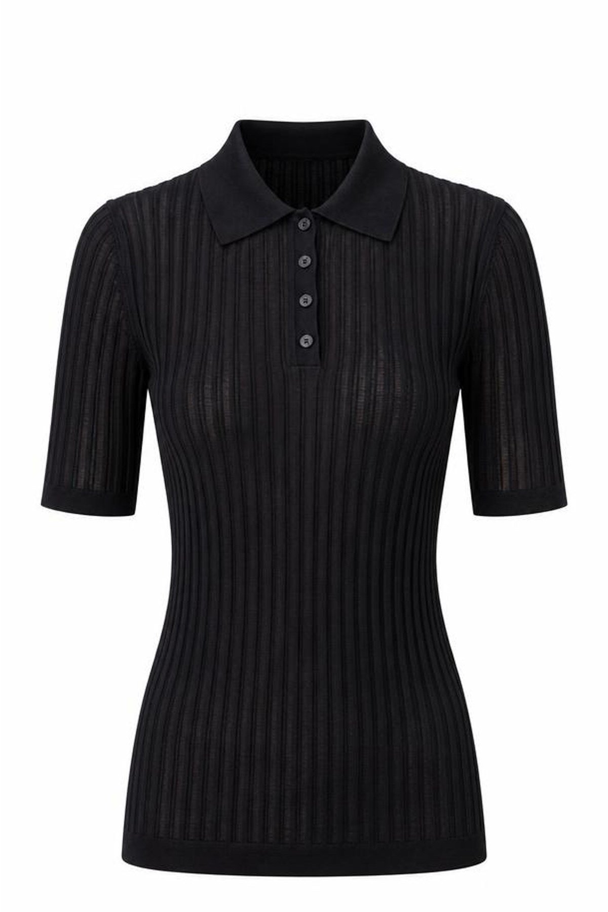 Kadın Premium Polo Yaka Fitilli Merserize Triko Bluz – SiyahTriko&KazakİSTANGÜL BUTİK