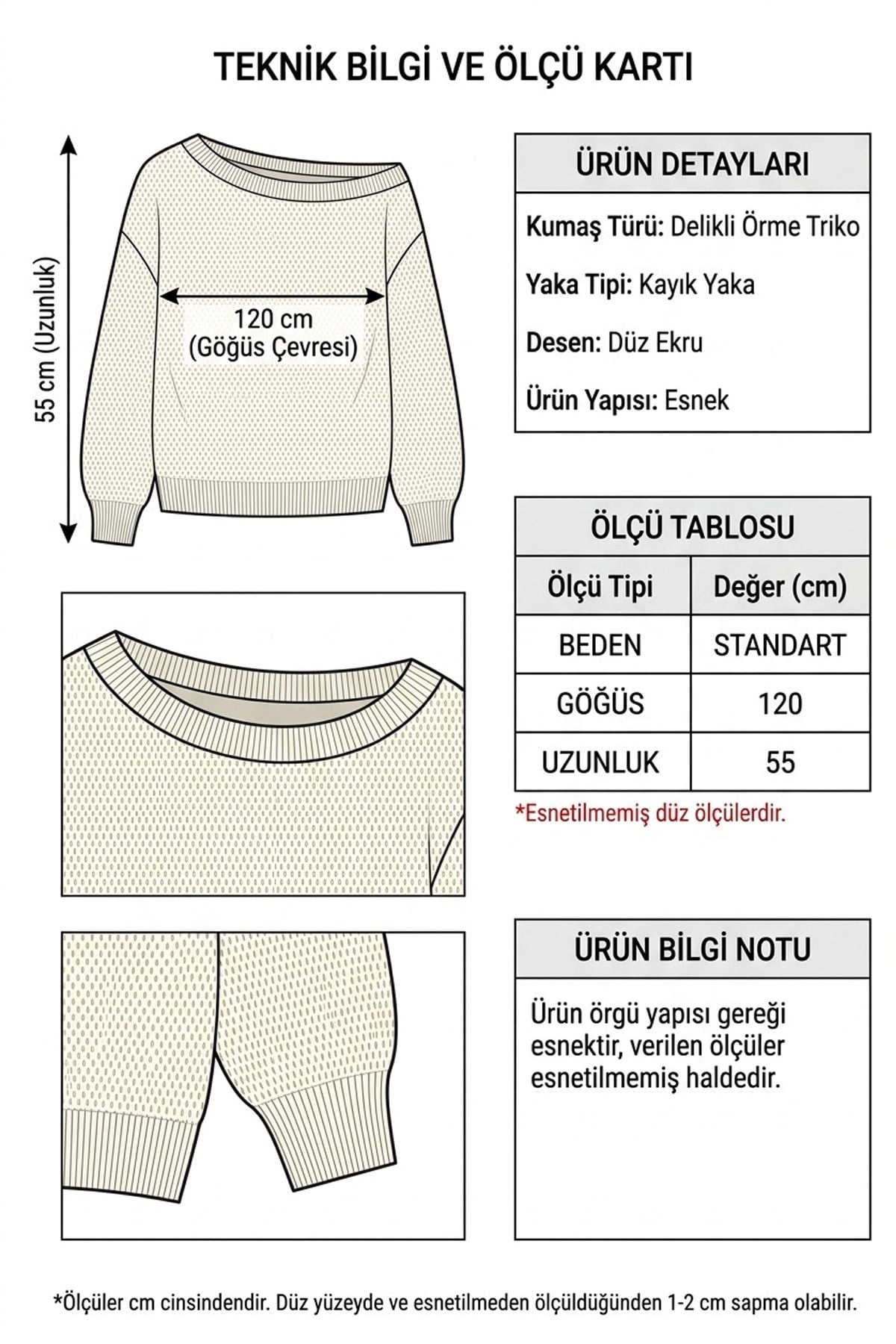 Kayık Yaka Delikli Örgü Triko Kazak – Düşük Omuz Krem BluzTriko&KazakİSTANGÜL BUTİK