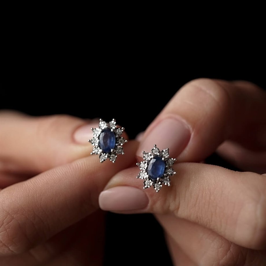 1.22 Ct Safir Taşlı Pırlanta Küpe