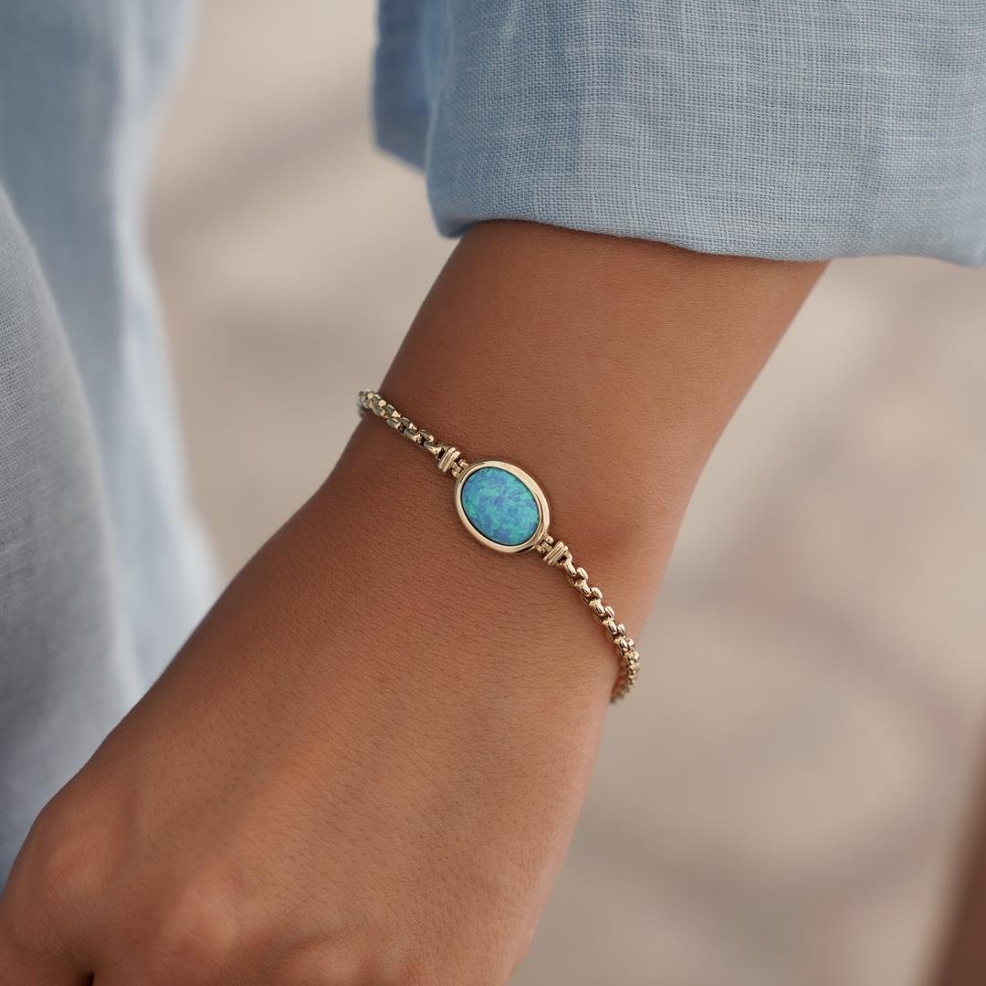 Opal Oval Altın Bileklik