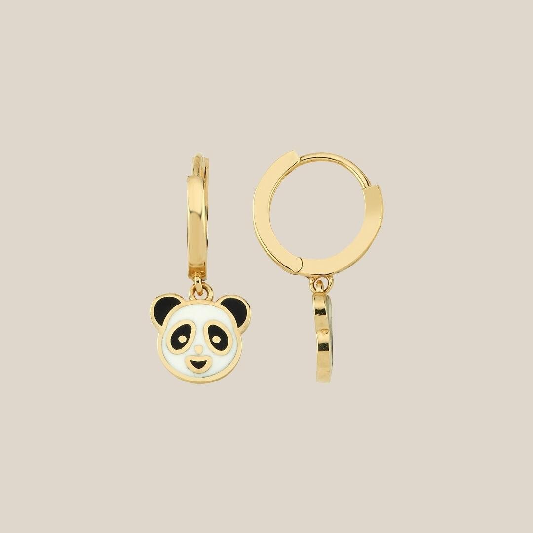 Panda Altın Halka Çocuk Küpesi