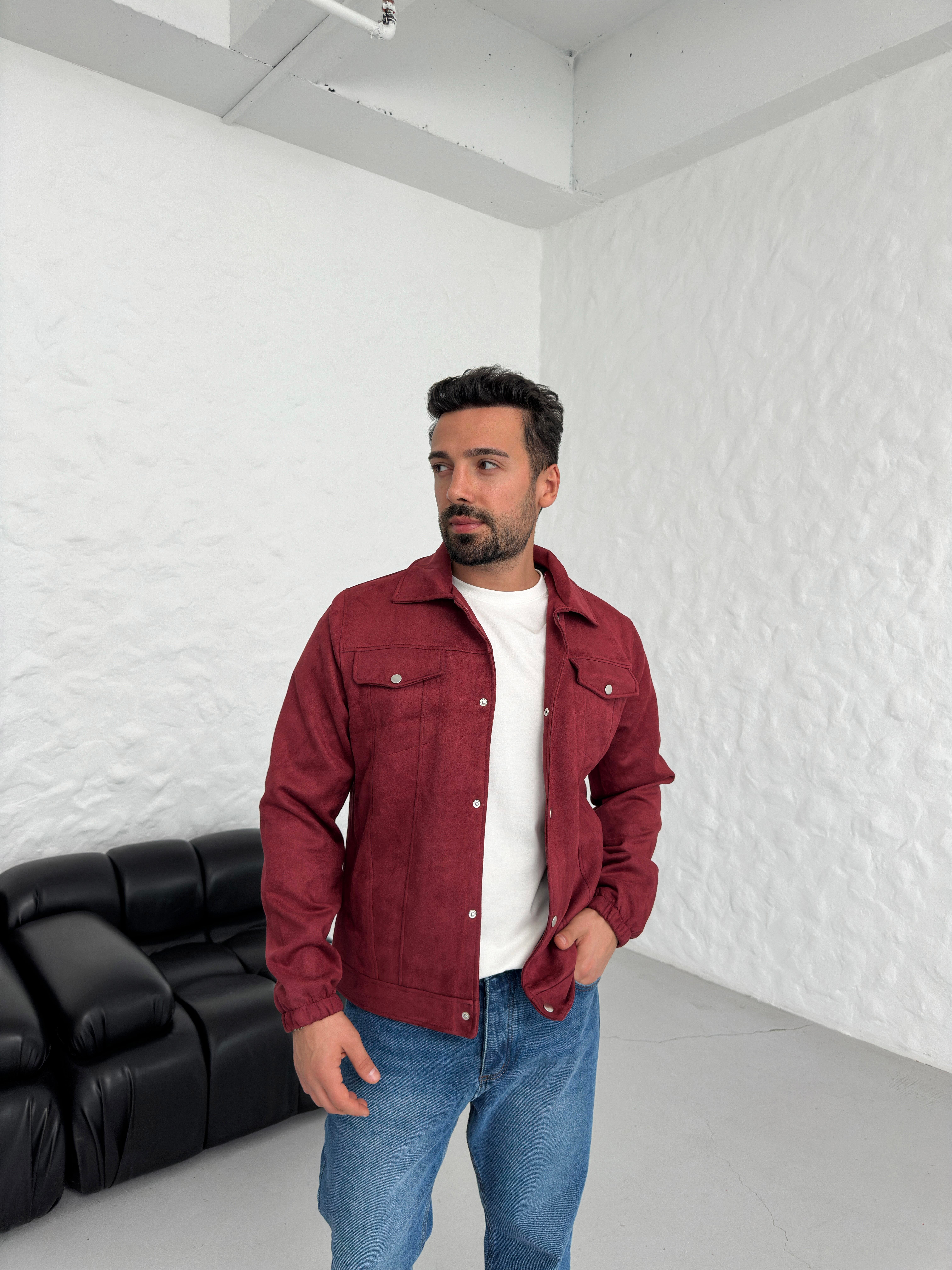 CEKETBordo Nubuk Çıtçıtlı Ceket