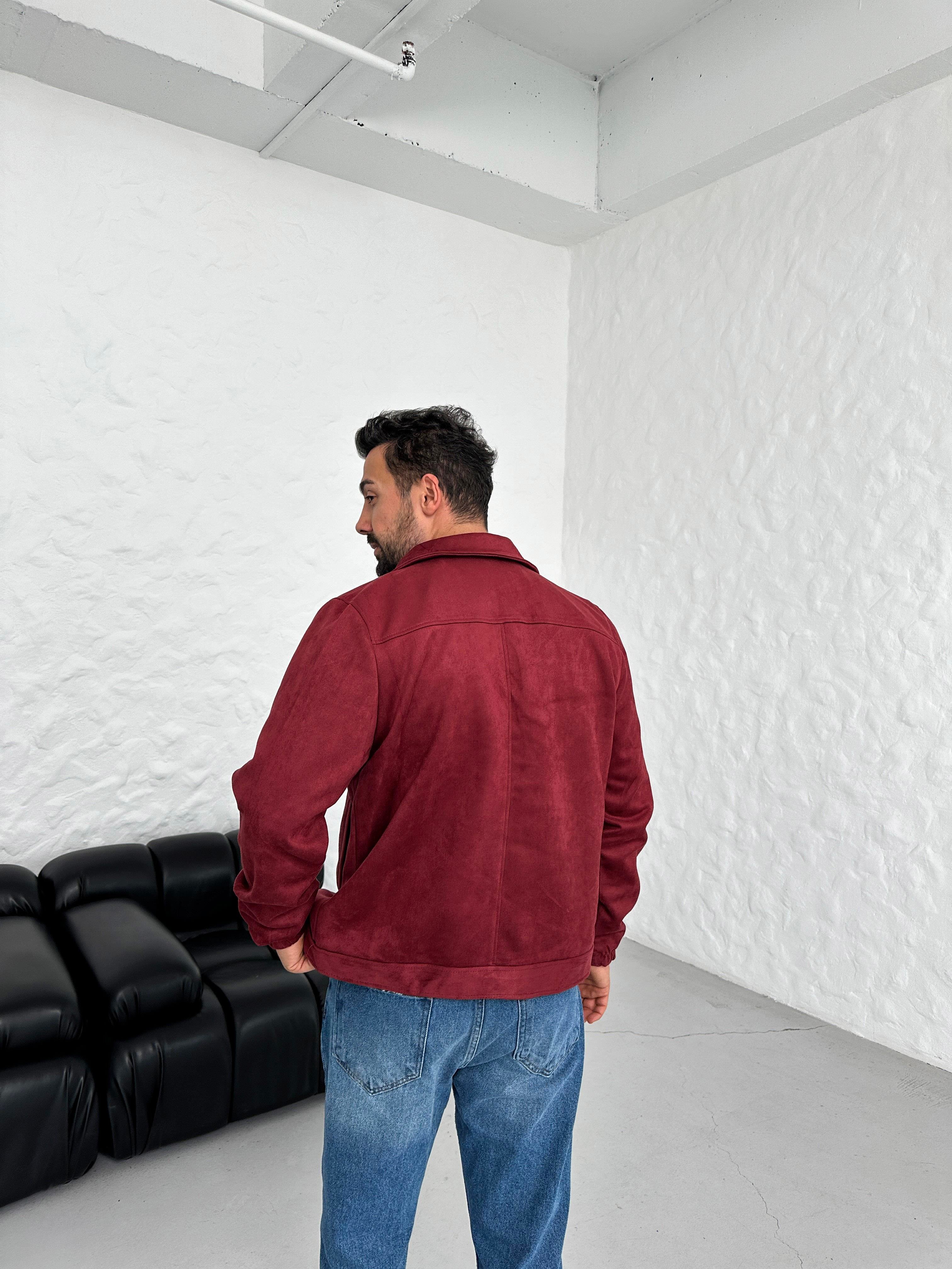 CEKETBordo Nubuk Çıtçıtlı Ceket