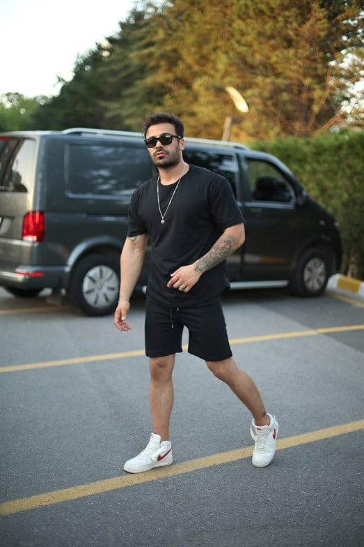 Eşofman TakımıErkek Siyah Alt Üst Şort Takım
