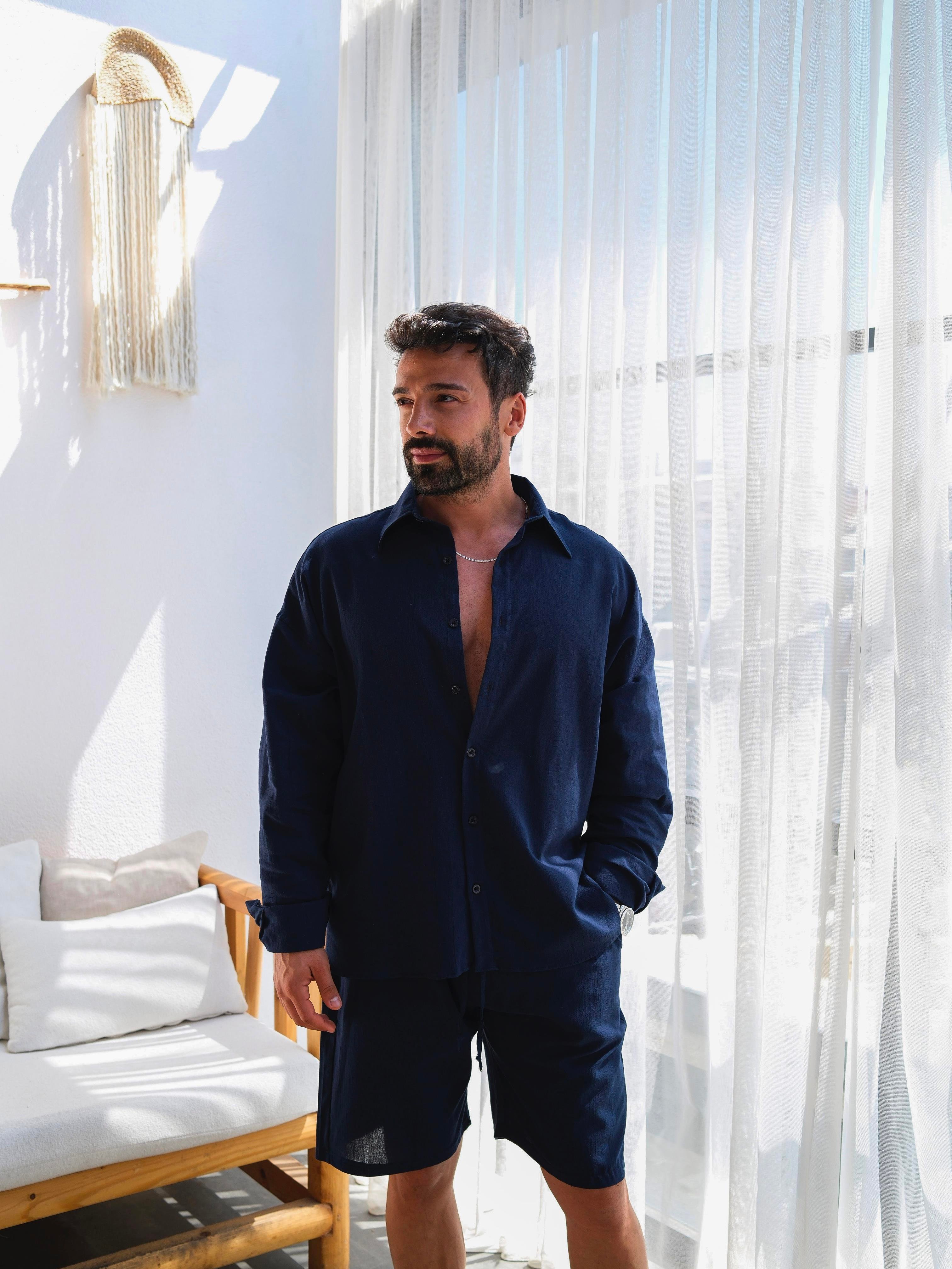 Eşofman TakımıLacivert Pamuk Krinkıl Şort Takım SC