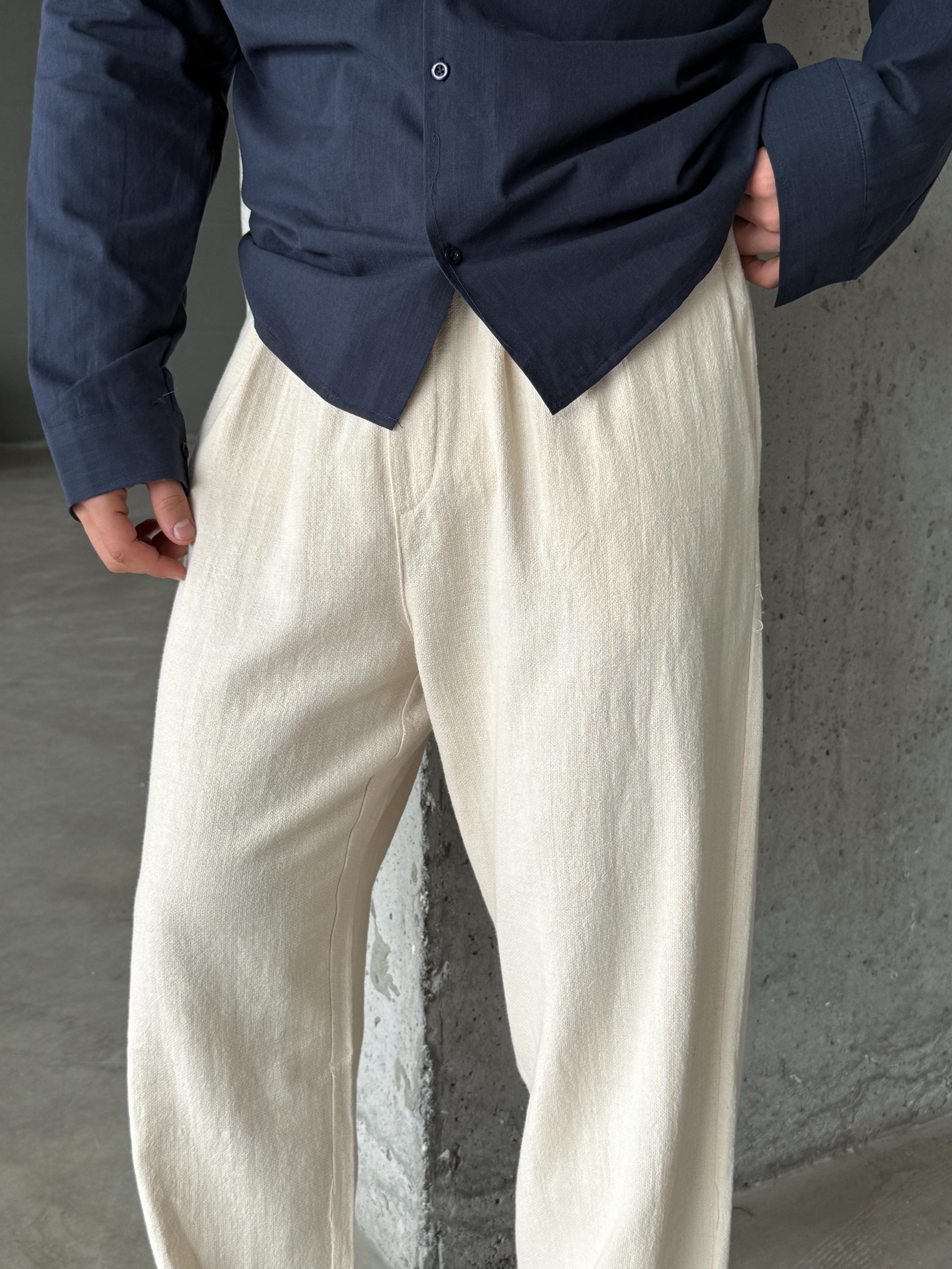 EşofmanBej Super Baggy Ham Keten Pantolon MSS