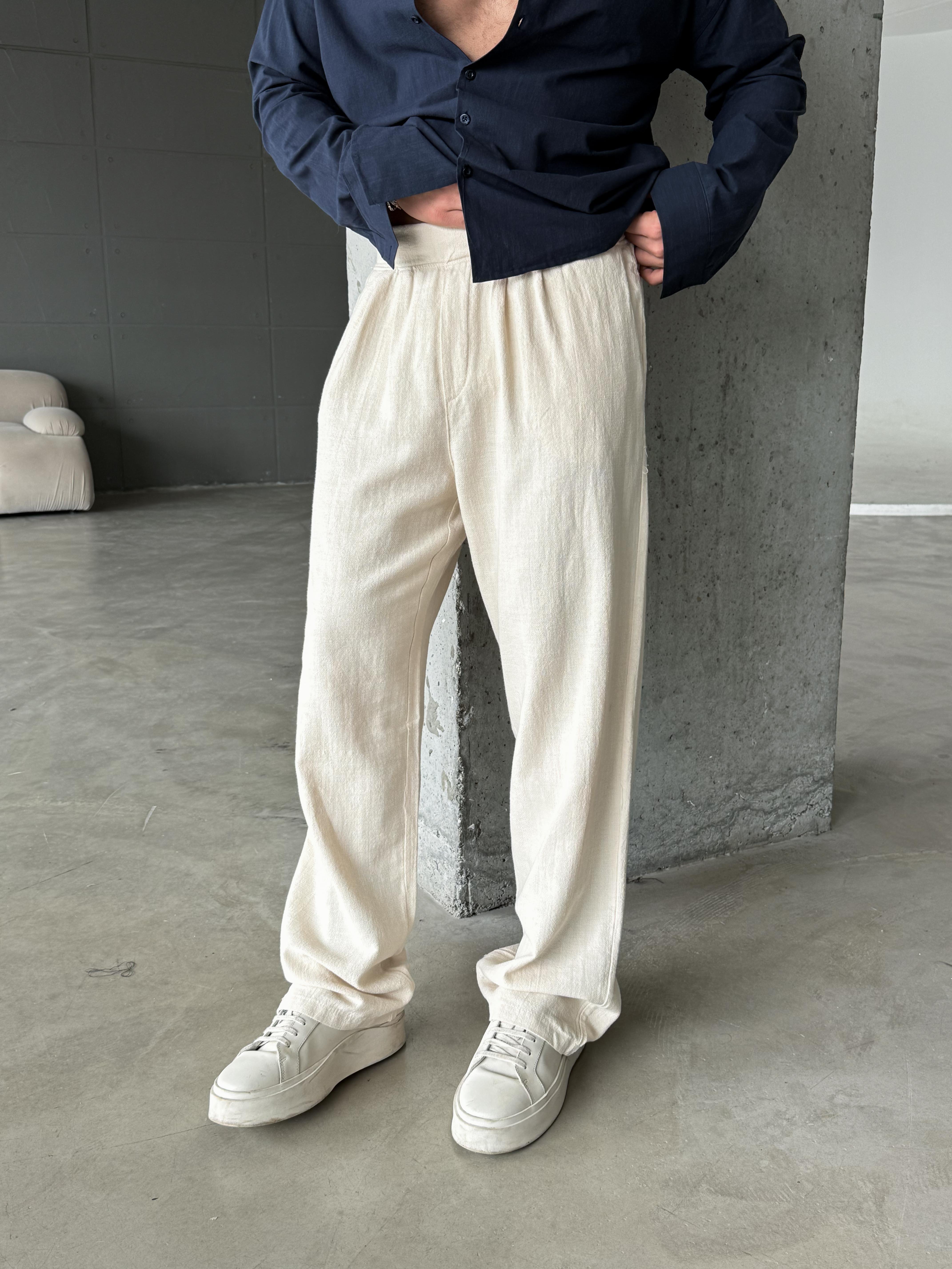 EşofmanBej Super Baggy Ham Keten Pantolon MSS