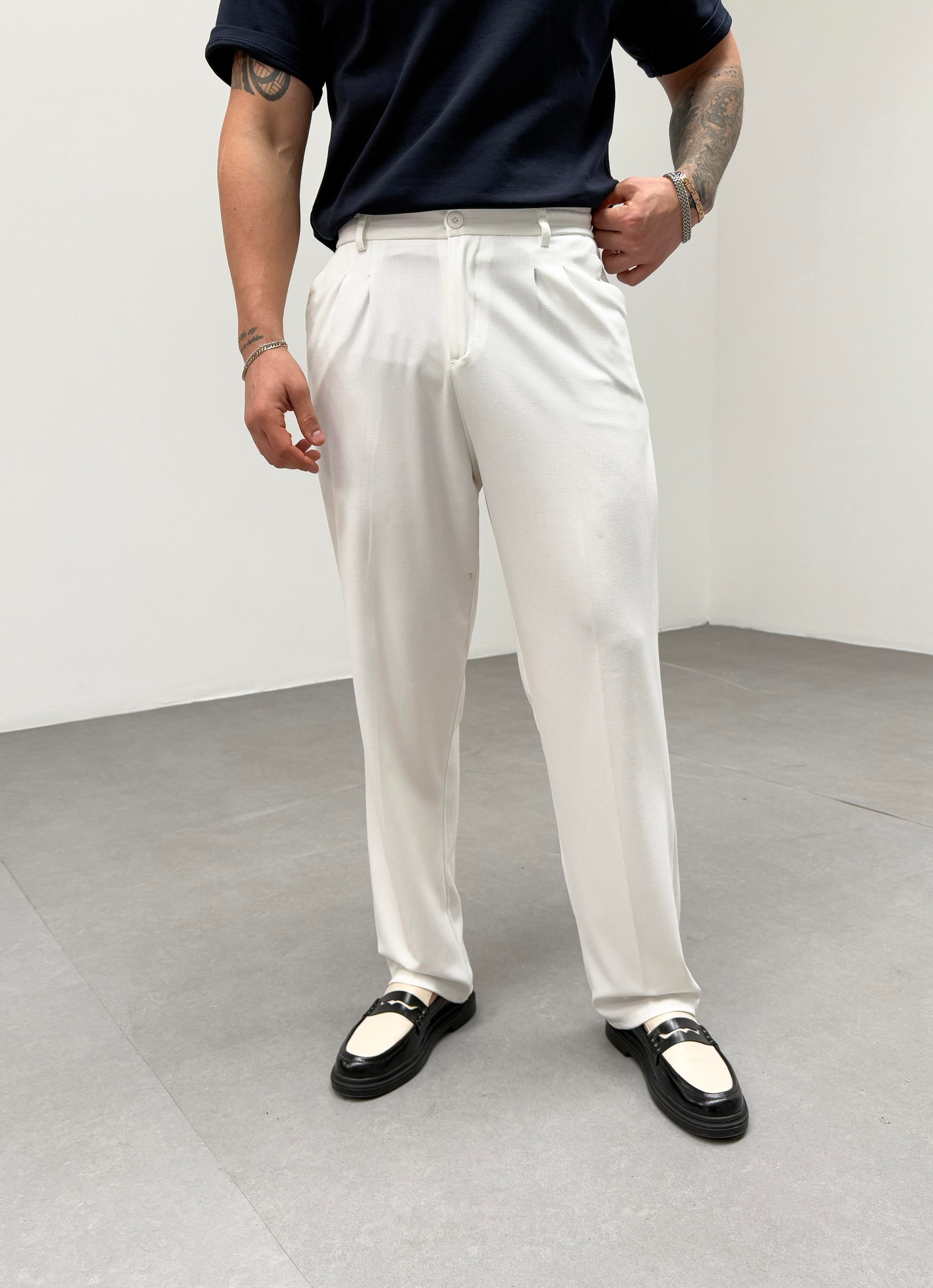 EşofmanBeyaz Bel Lastikli Baggy Kumaş Pantolon SNZ 1046