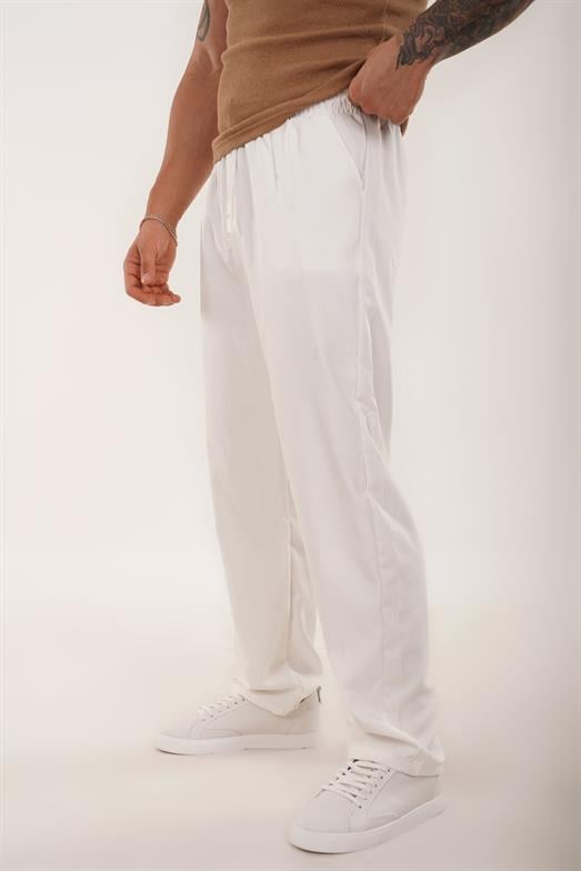 EşofmanBeyaz GABARDİN PARLAK KUMAŞ BOL PAÇA PANT. SNZ 4677 2024