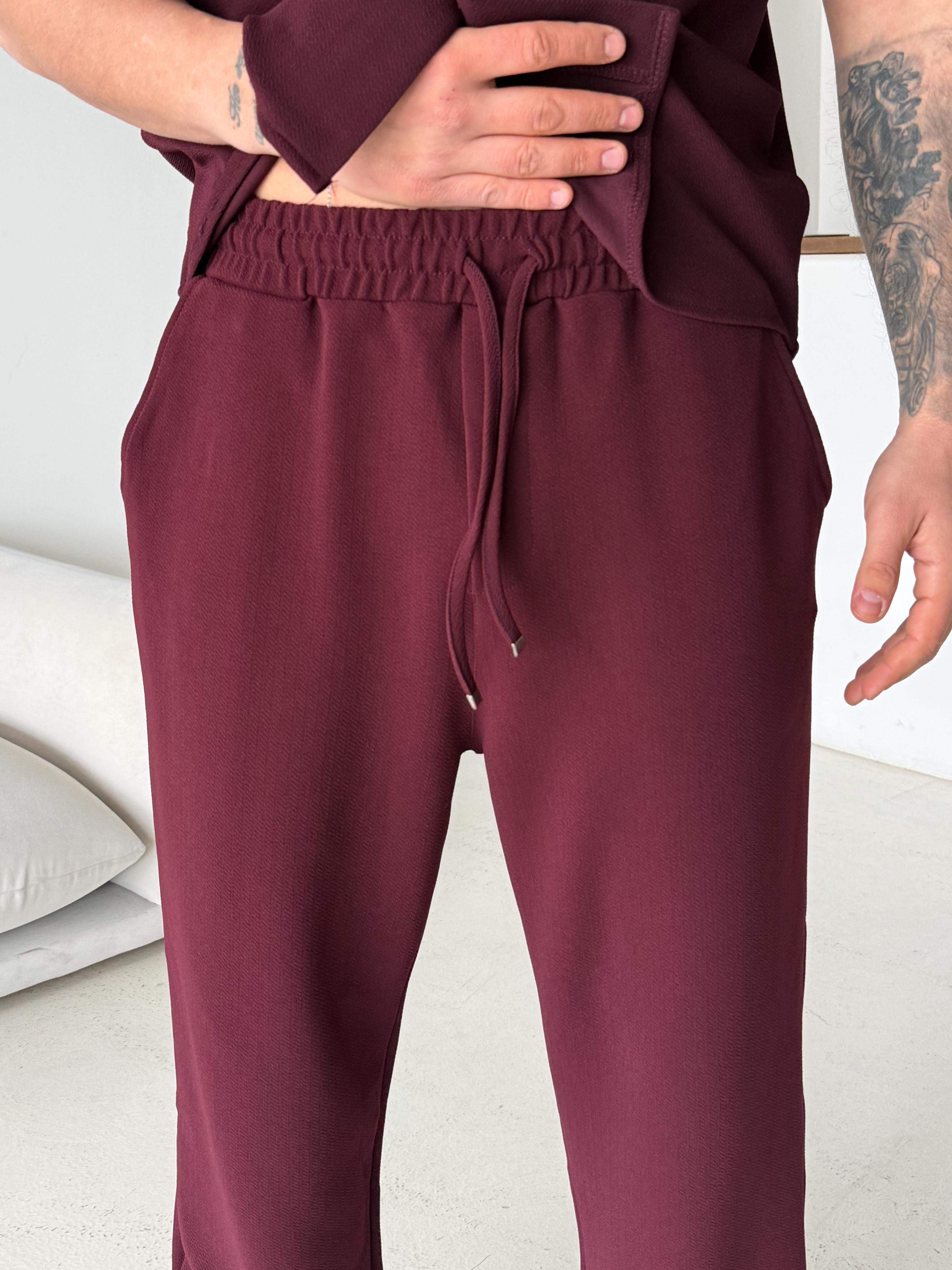 EşofmanBordo Gramajlı Crep Bol Eşofman 22065 LNS