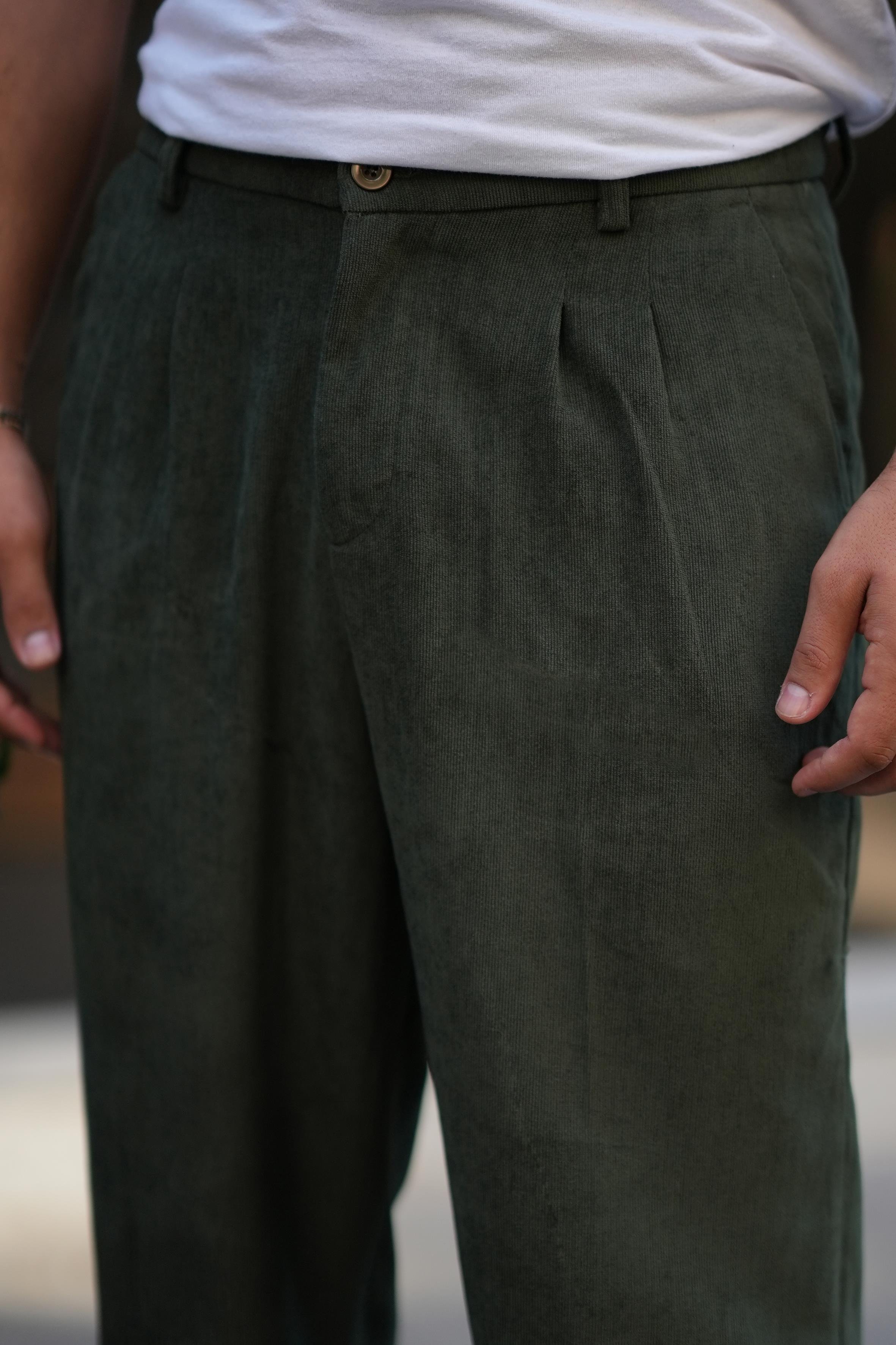 EşofmanHaki Kemerli Kadife Baggy Pantalon SNZ M8392