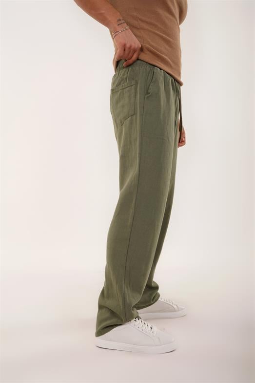 EşofmanHaki KETEN BELİ LASTİKLİ BOL PAÇA PANT. SNZ 4640 2024