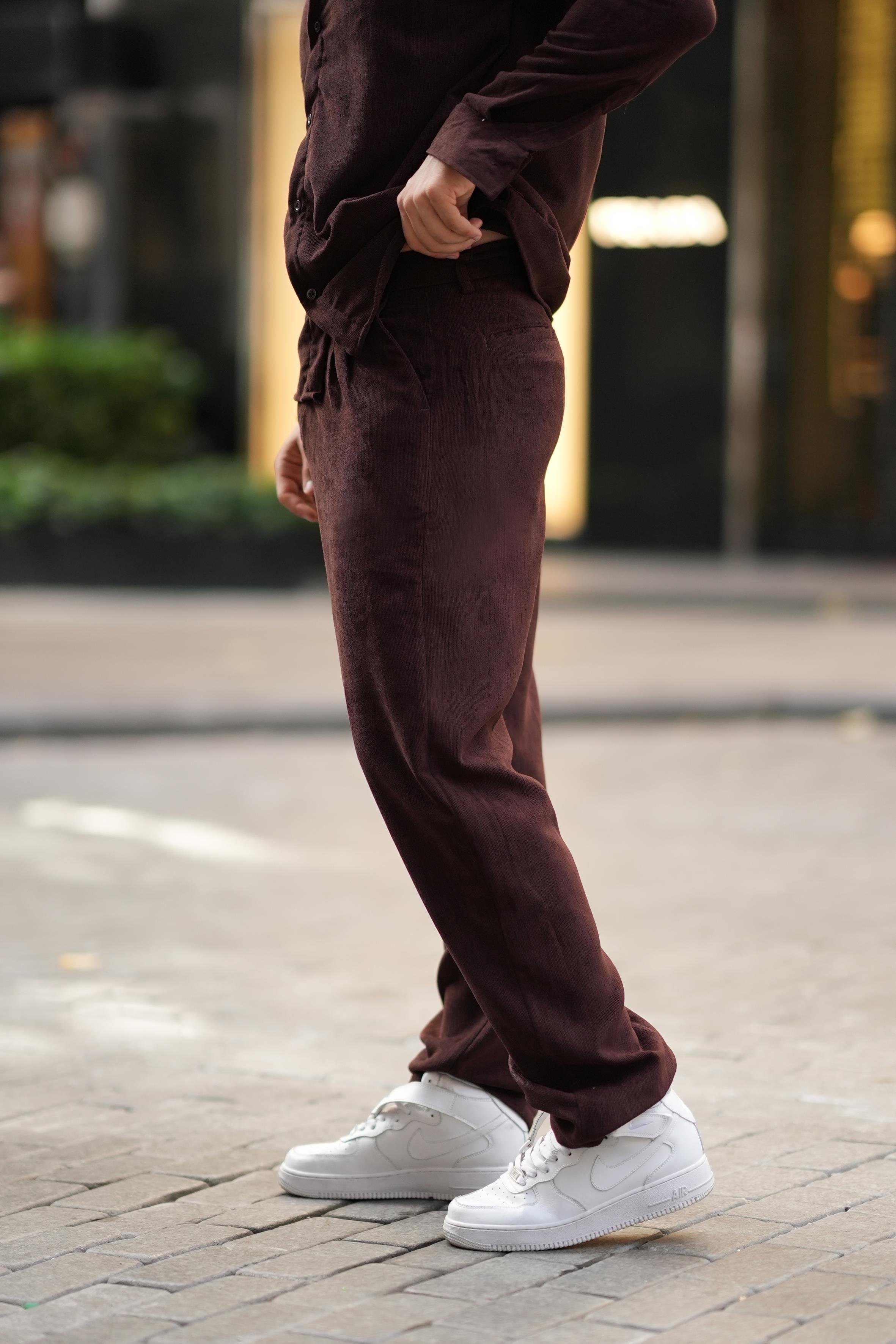 EşofmanKahve Kemerli Kadife Baggy Pantalon SNZ M8392