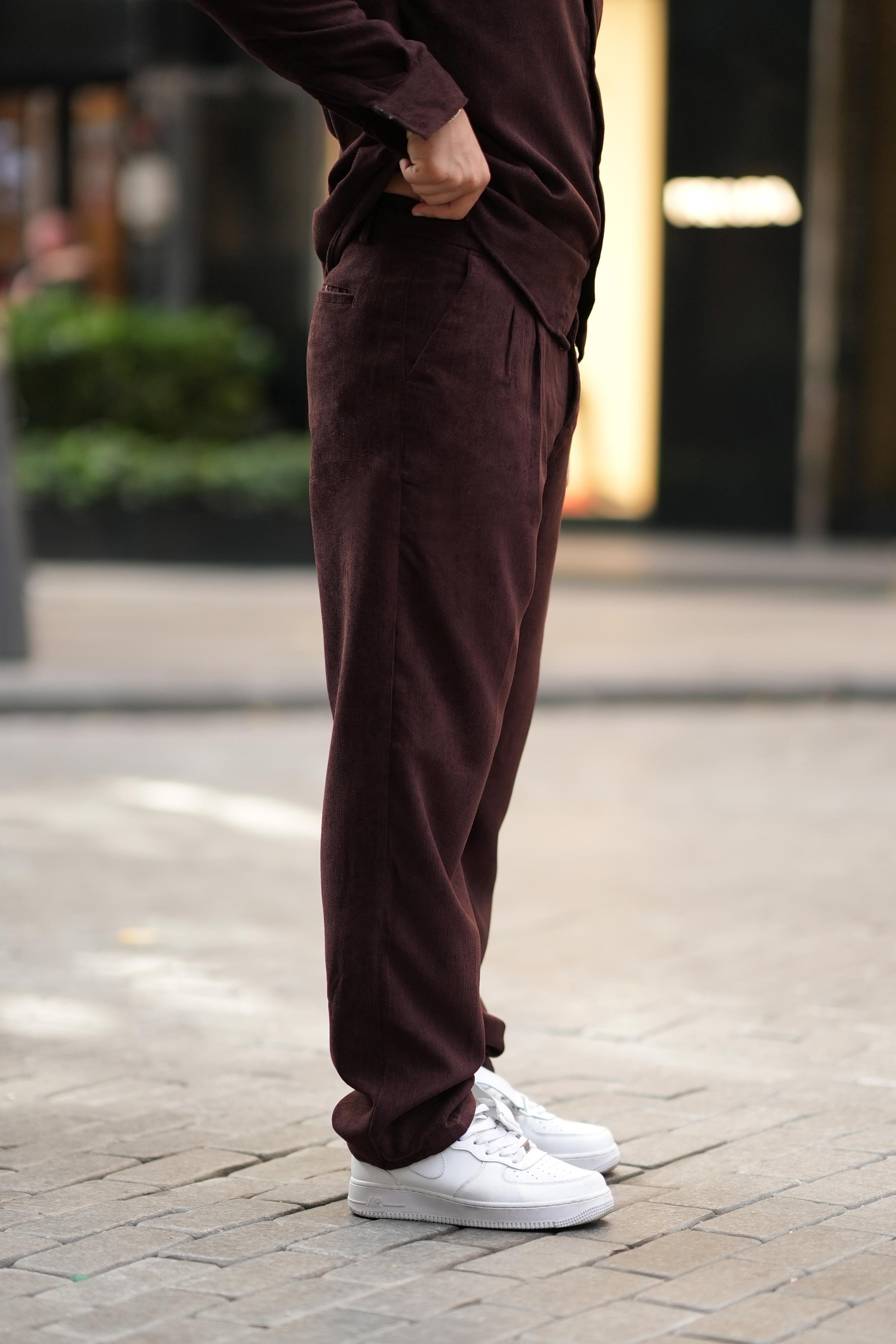 EşofmanKahve Kemerli Kadife Baggy Pantalon SNZ M8392