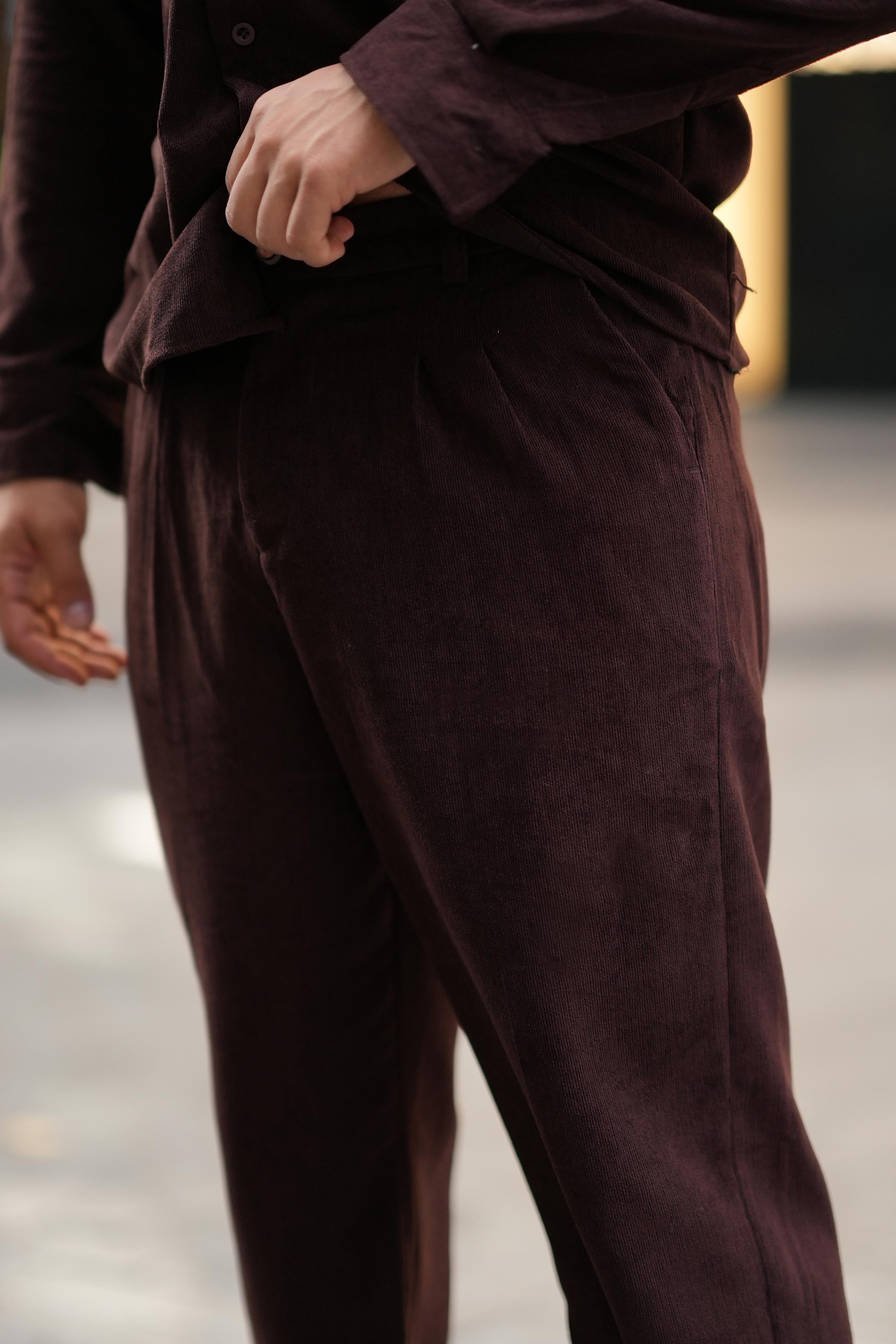 EşofmanKahve Kemerli Kadife Baggy Pantalon SNZ M8392