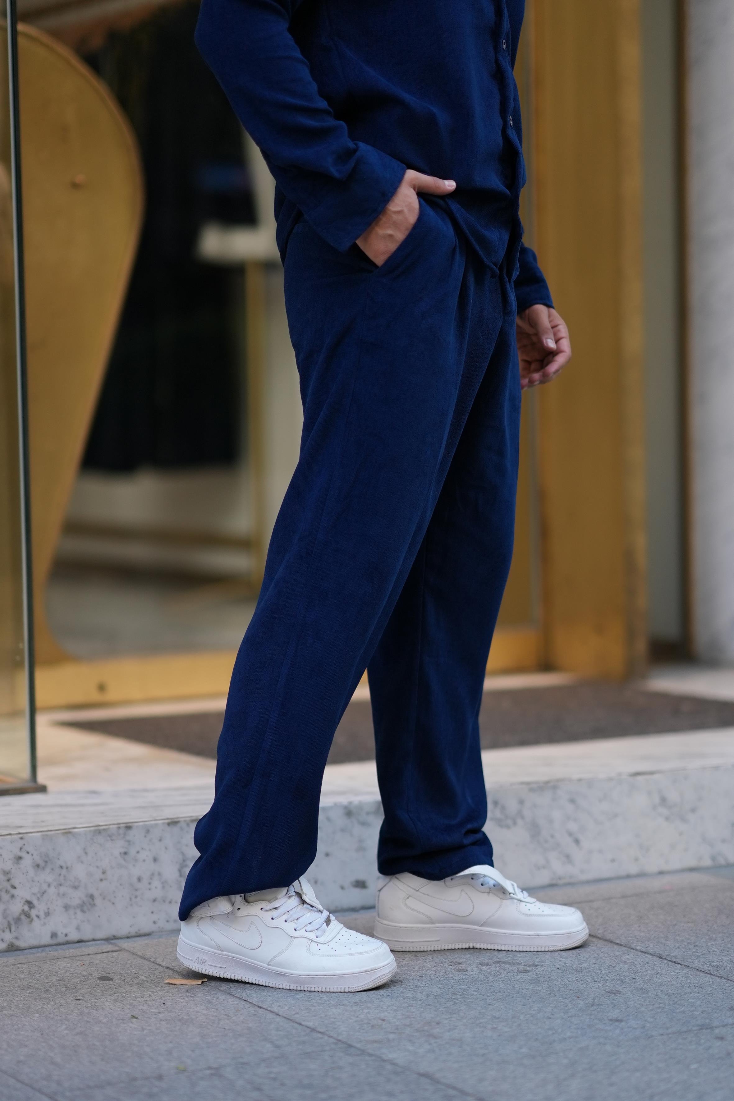 EşofmanLacivert Kemerli Kadife Baggy Pantalon SNZ M8392