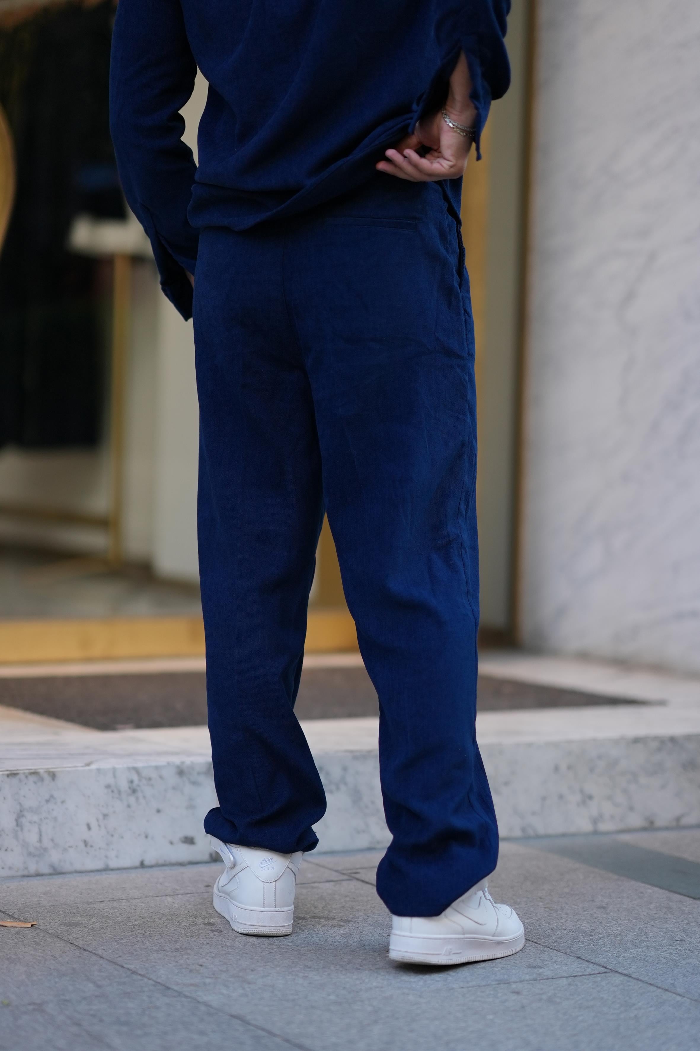 EşofmanLacivert Kemerli Kadife Baggy Pantalon SNZ M8392
