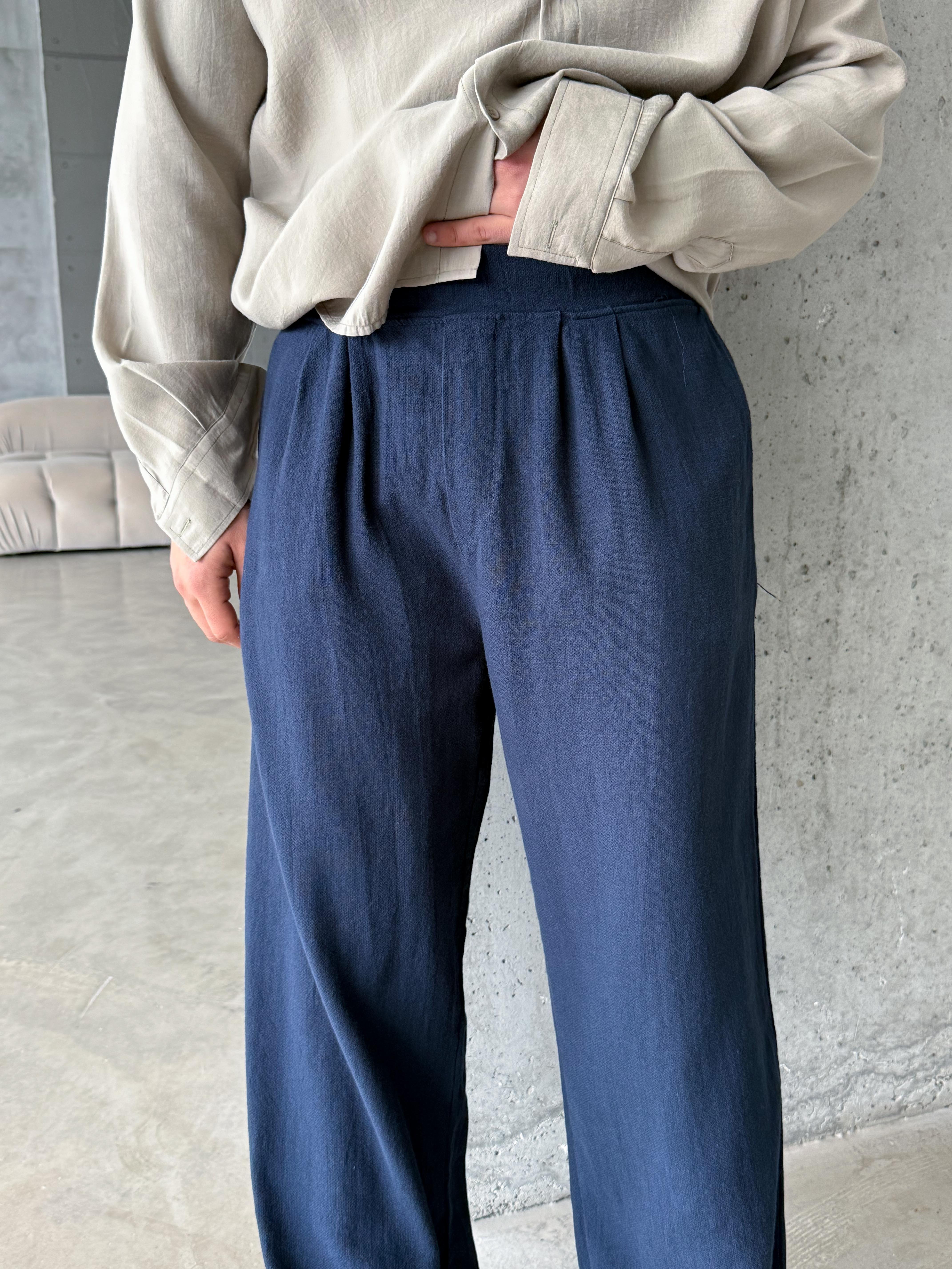 EşofmanLacivert Super Baggy Ham Keten Pantolon MSS