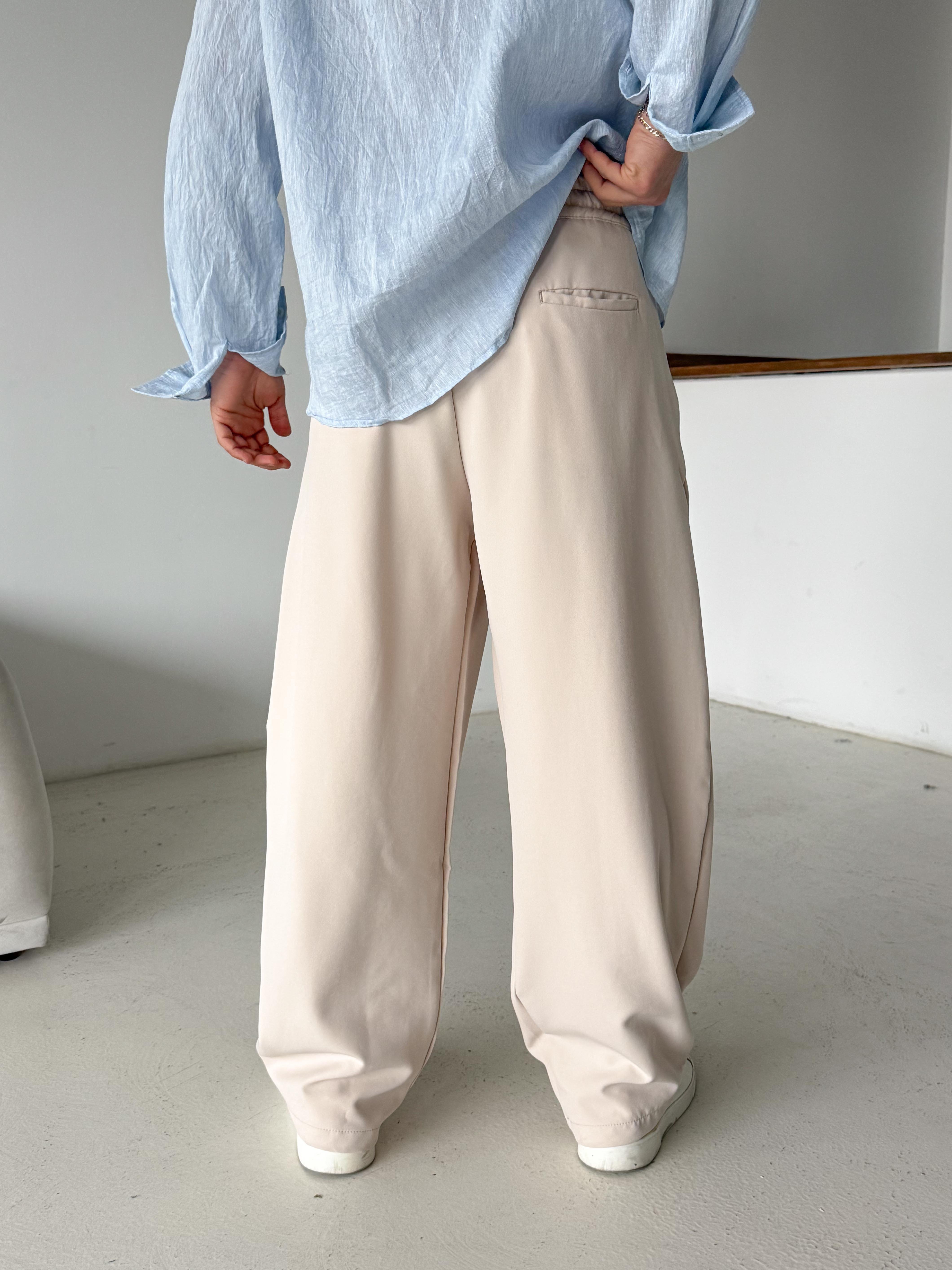 GabardinBej Double Balon Kalıp Yarım Lastik Pantalon PNC 4068