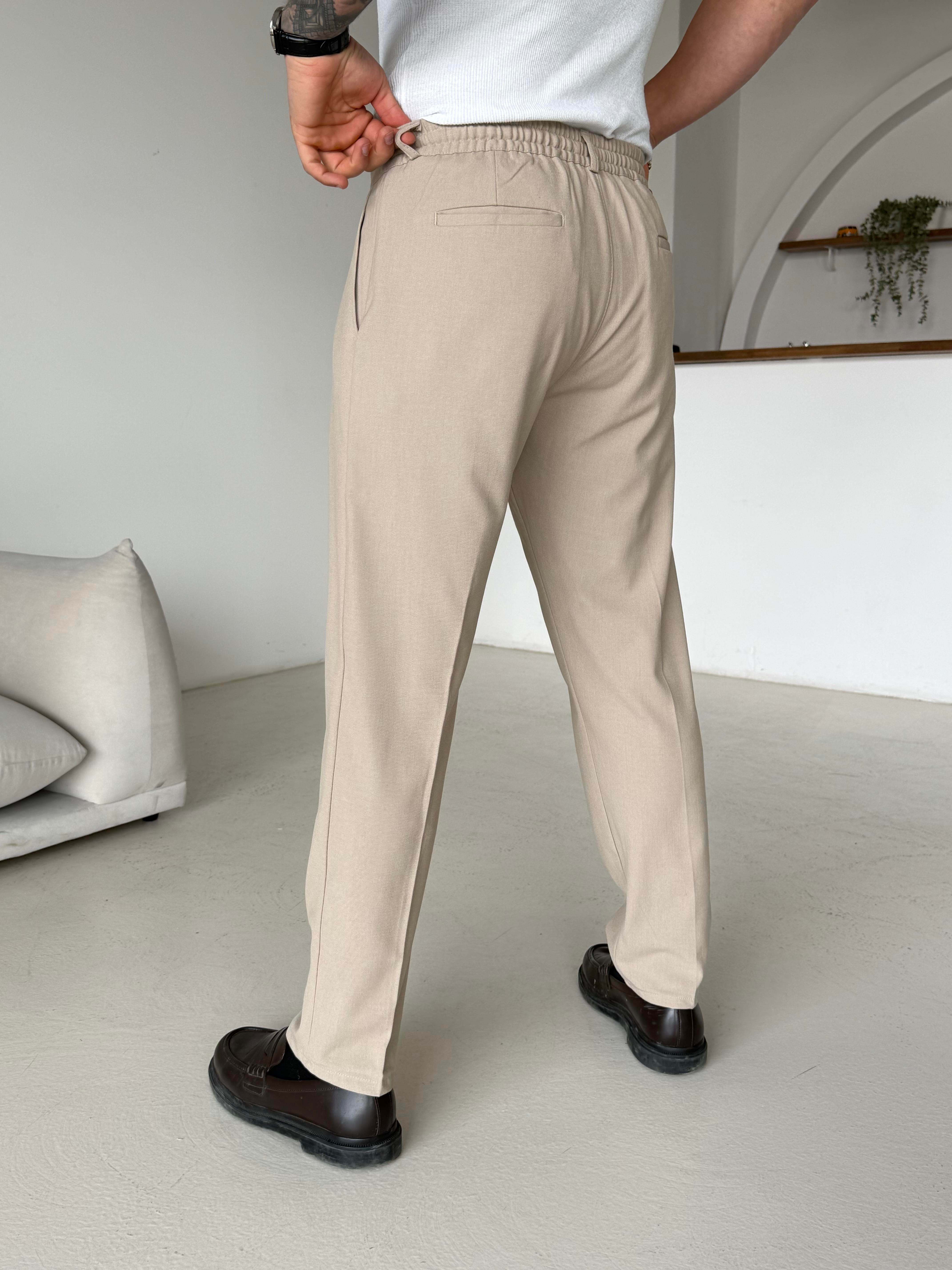GabardinBej Pileli Lastikli Bağcıklı Regular Kumaş Pantalon SC