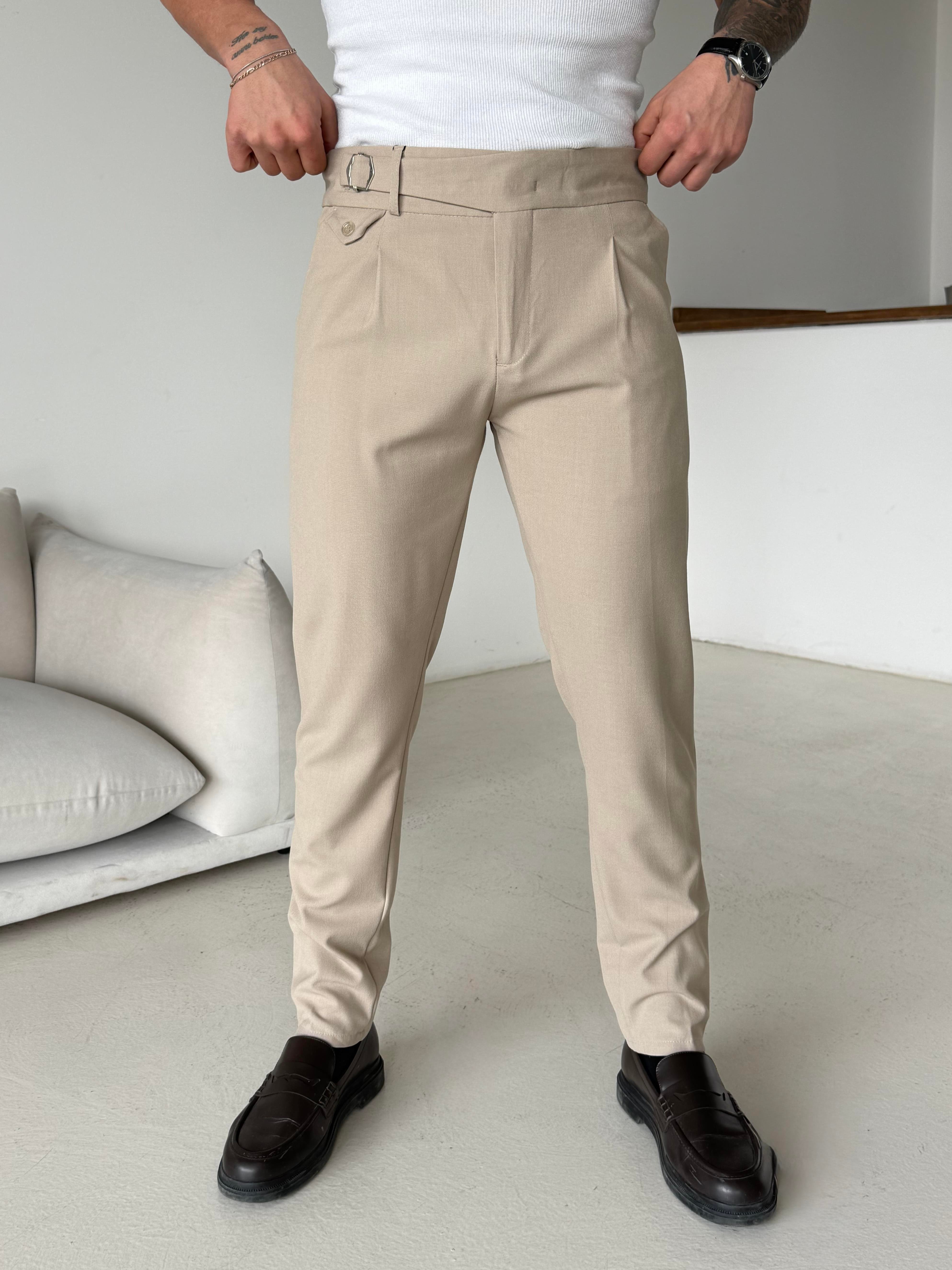 GabardinBej Tokalı Regular Fit Kumaş Pantalon SC