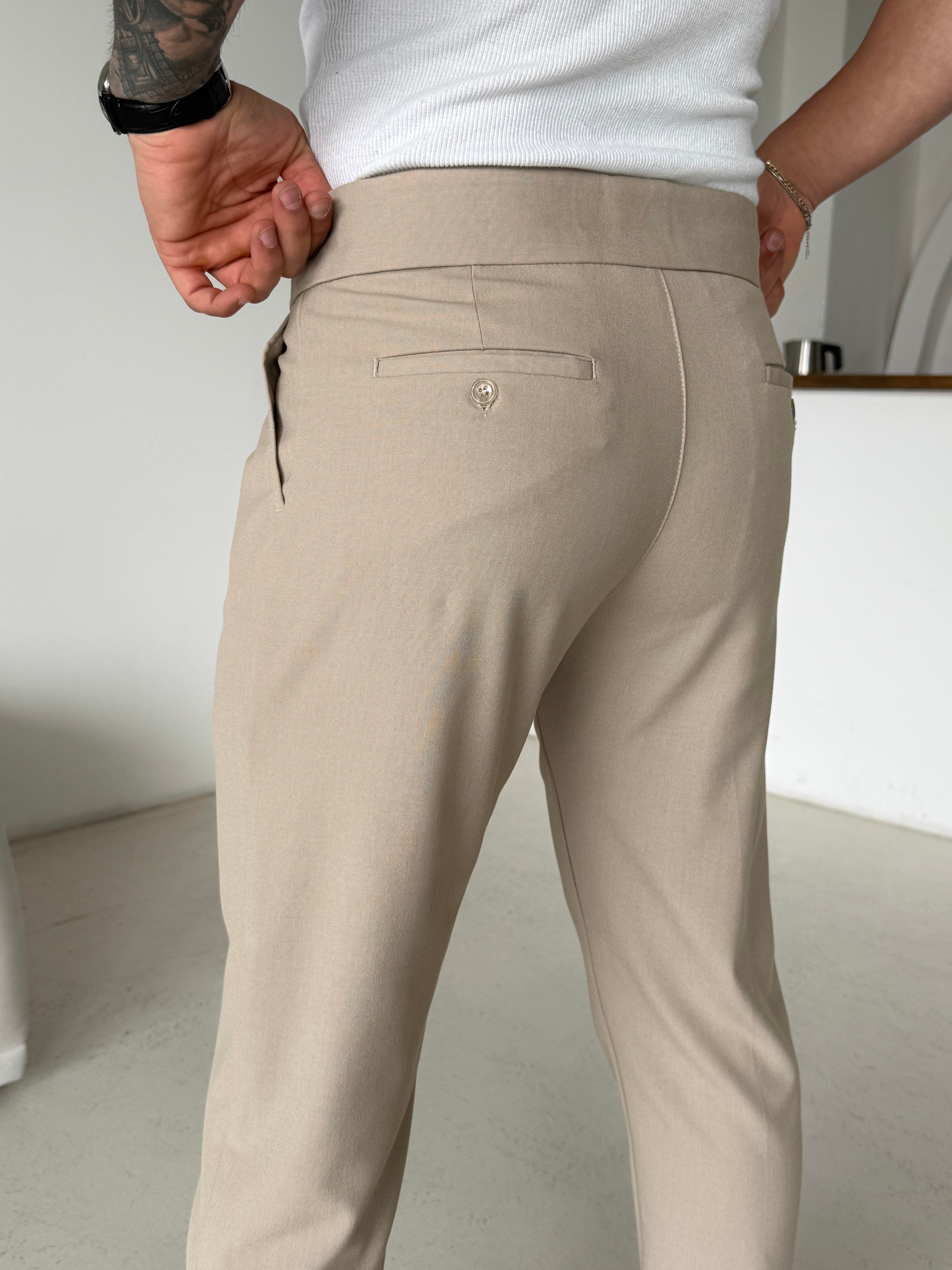 GabardinBej Tokalı Regular Fit Kumaş Pantalon SC
