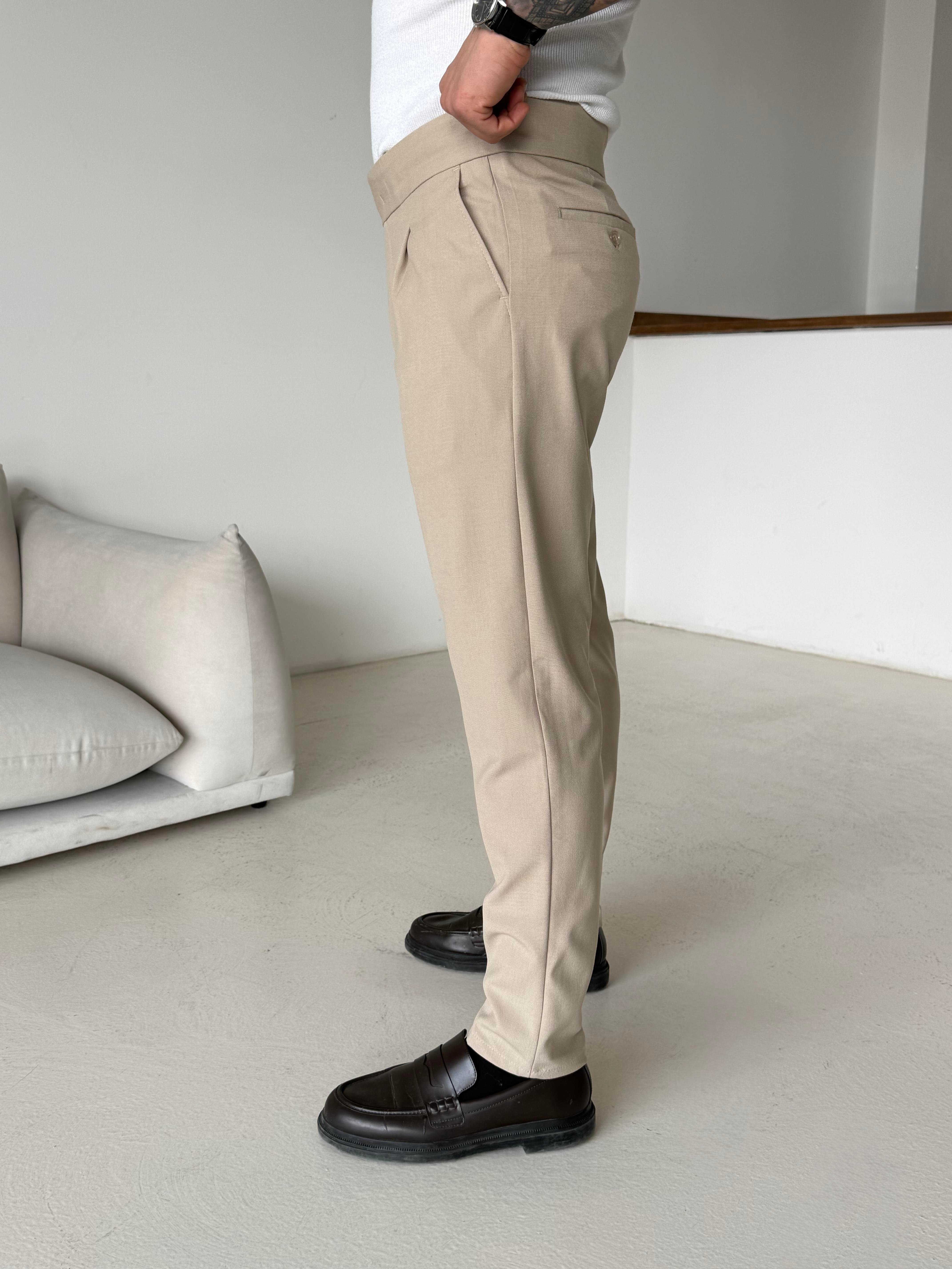 GabardinBej Tokalı Regular Fit Kumaş Pantalon SC