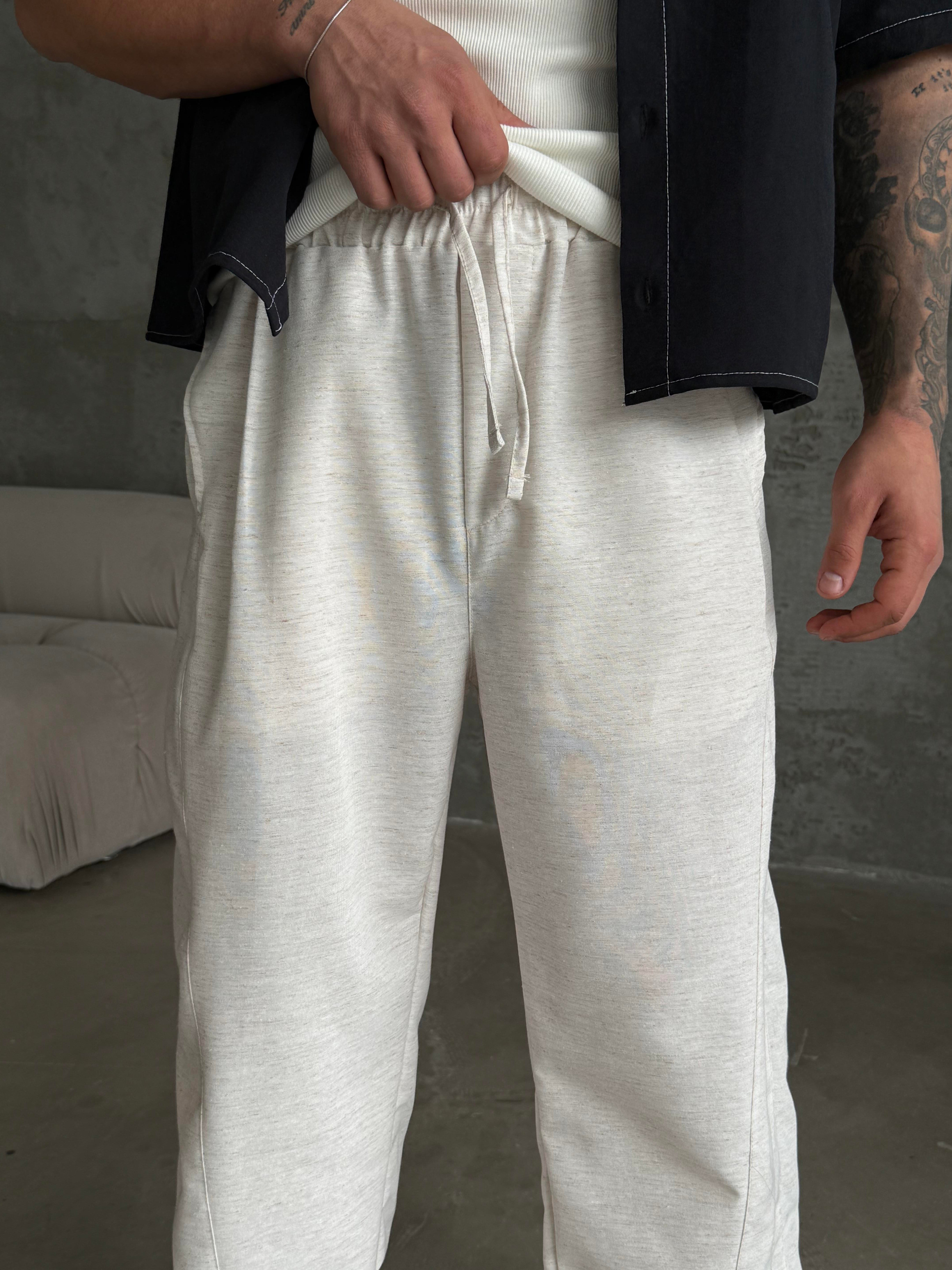 GabardinBej Yumuşak Ham Keten Super Baggy Pantalon 40229 BRR