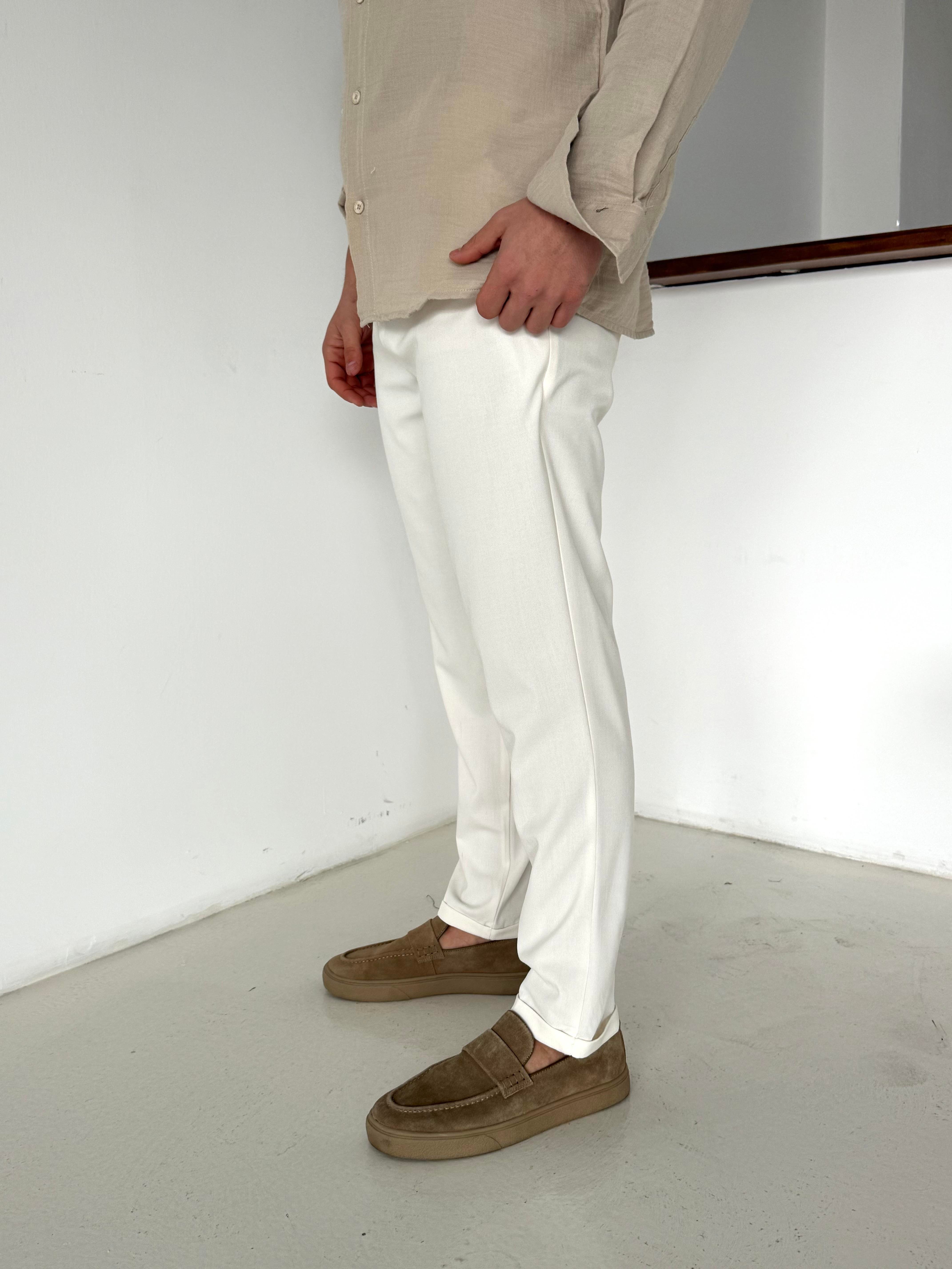 GabardinEkru Bezayağı Boyfriend Pamuk Kumaş Pantolon SNZ N1045