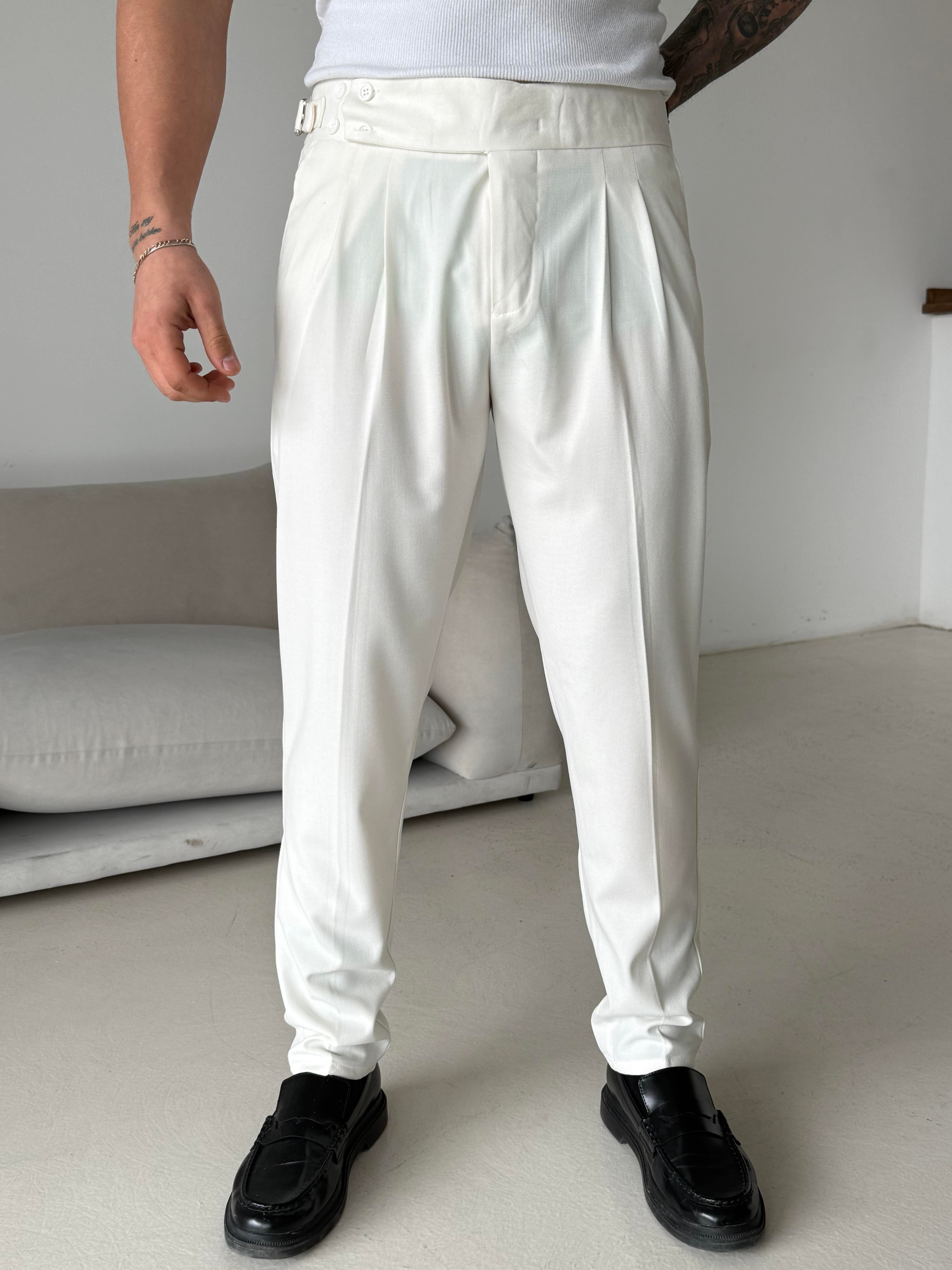 GabardinEkru Dört Düğmeli Tokalı Regular Fit Kumaş Pantalon SC
