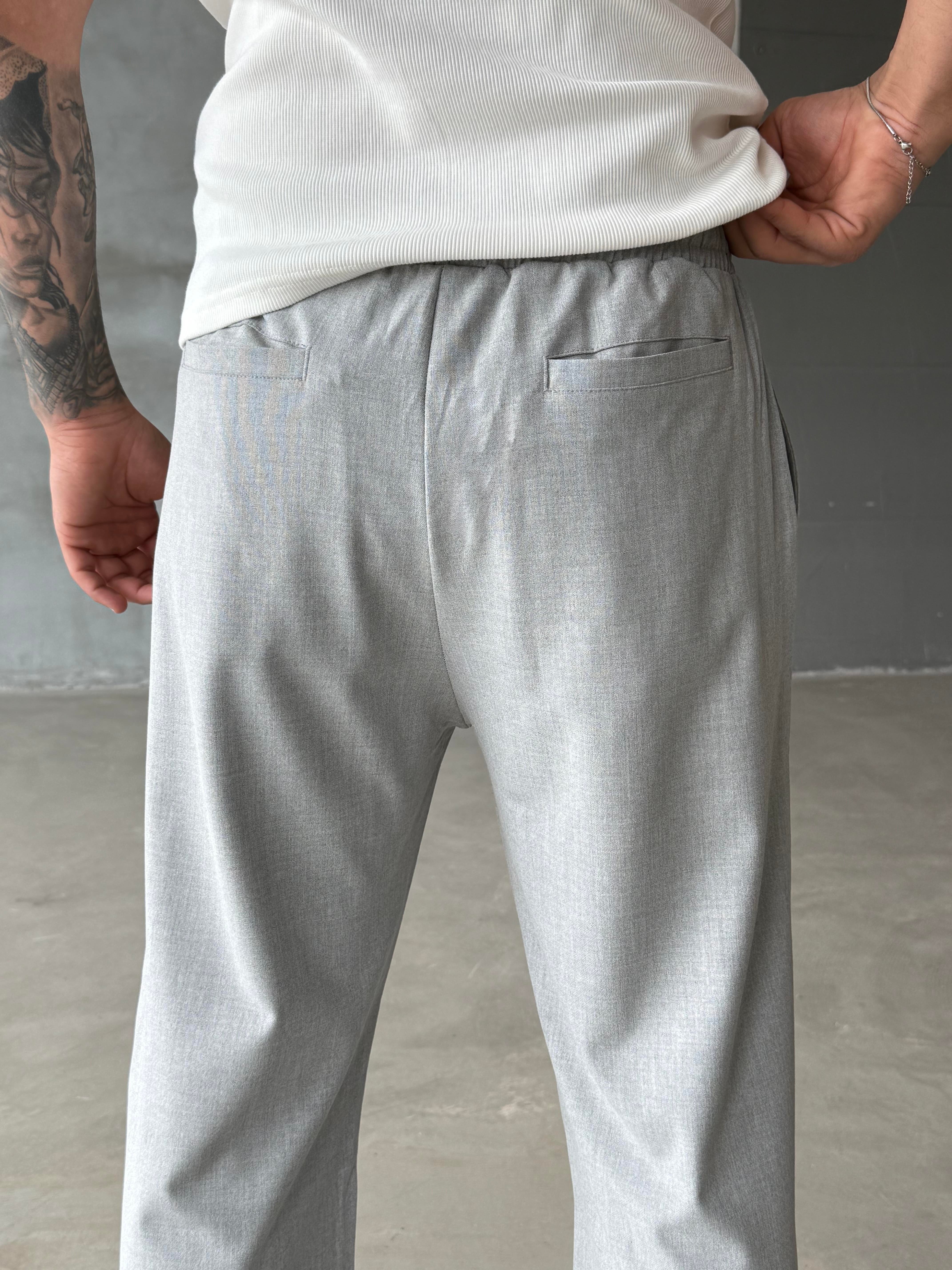 GabardinGri Bol Basic Bağcıklı Kumaş Pantalon SC